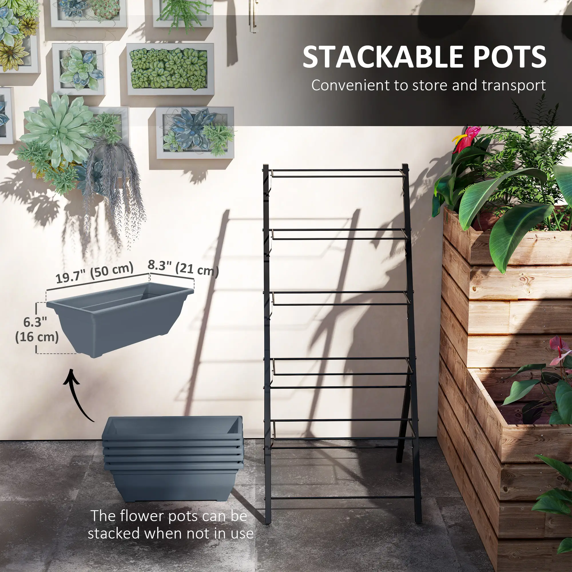 5-Tier Raised Garden Bed, Plant Stand with Leaking Holes, Grey - Image 5