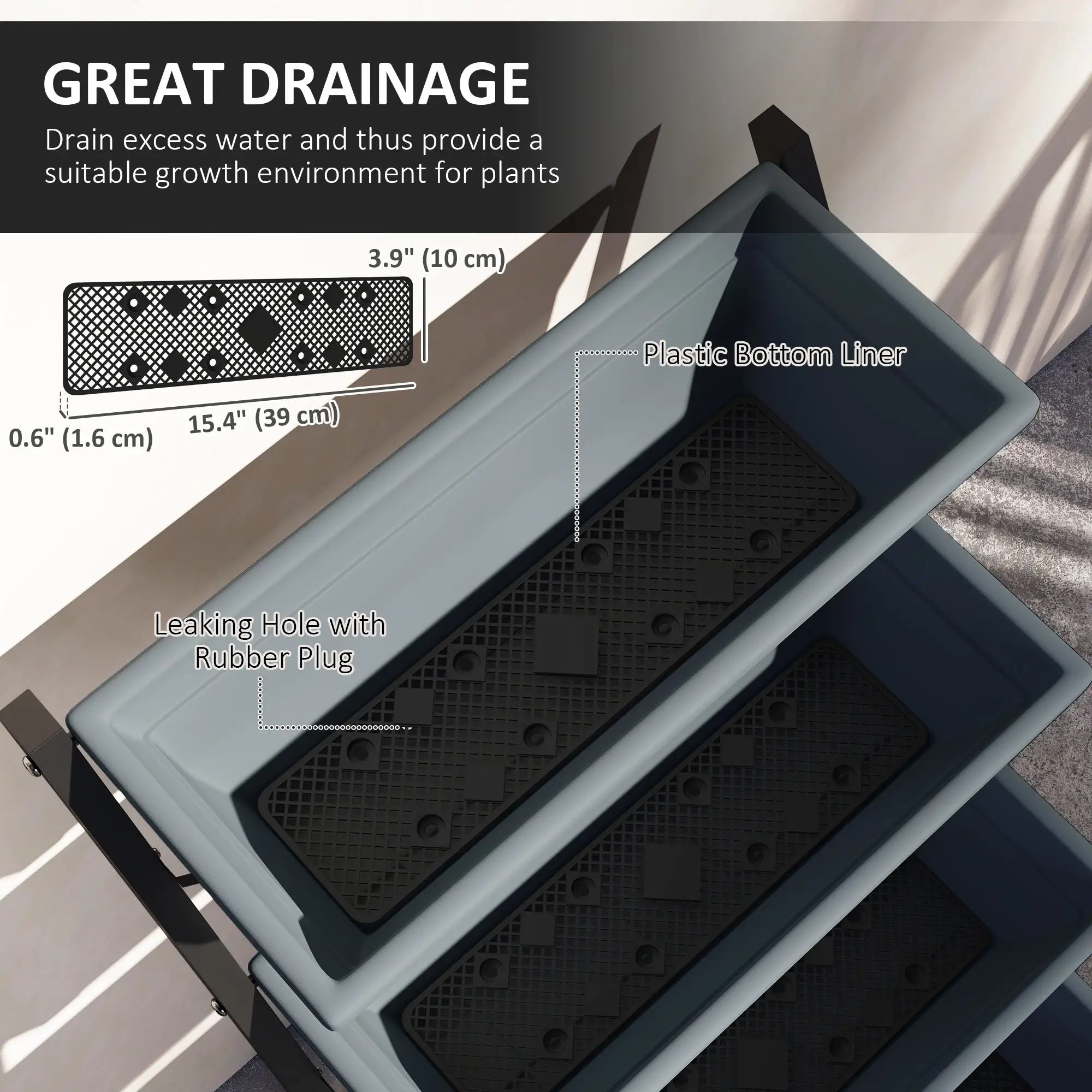 5-Tier Raised Garden Bed, Plant Stand with Leaking Holes, Grey - Image 6
