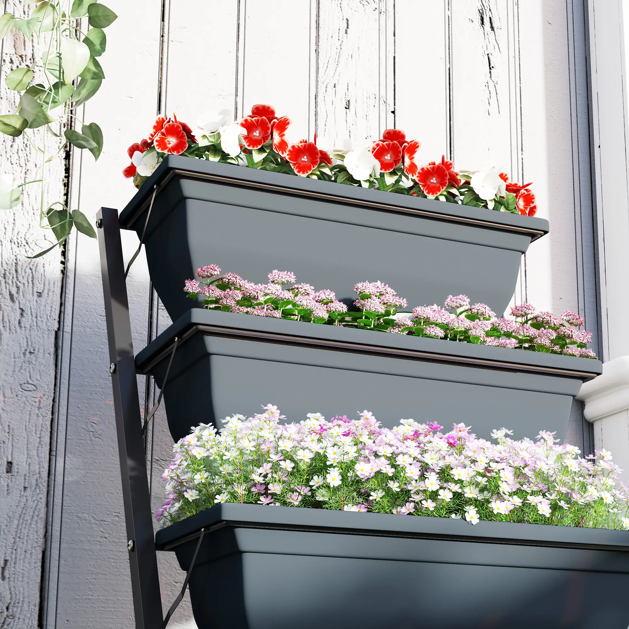 5-Tier Raised Garden Bed, Plant Stand with Leaking Holes, Grey - Image 9