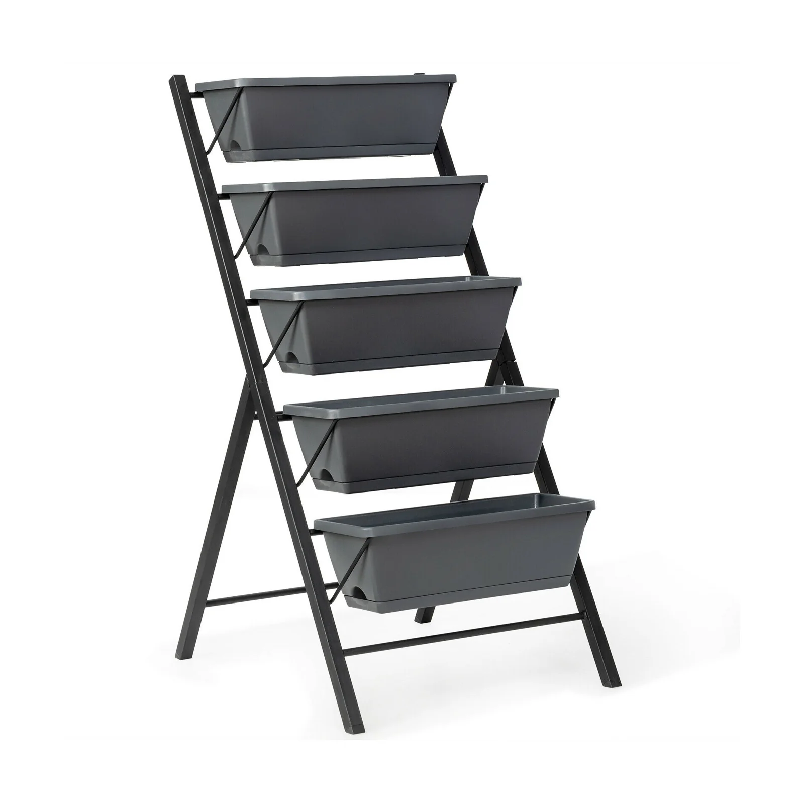 5-Tier Raised Garden Bed, Water Drainage, Flowers Vegetables, Black - Image 5