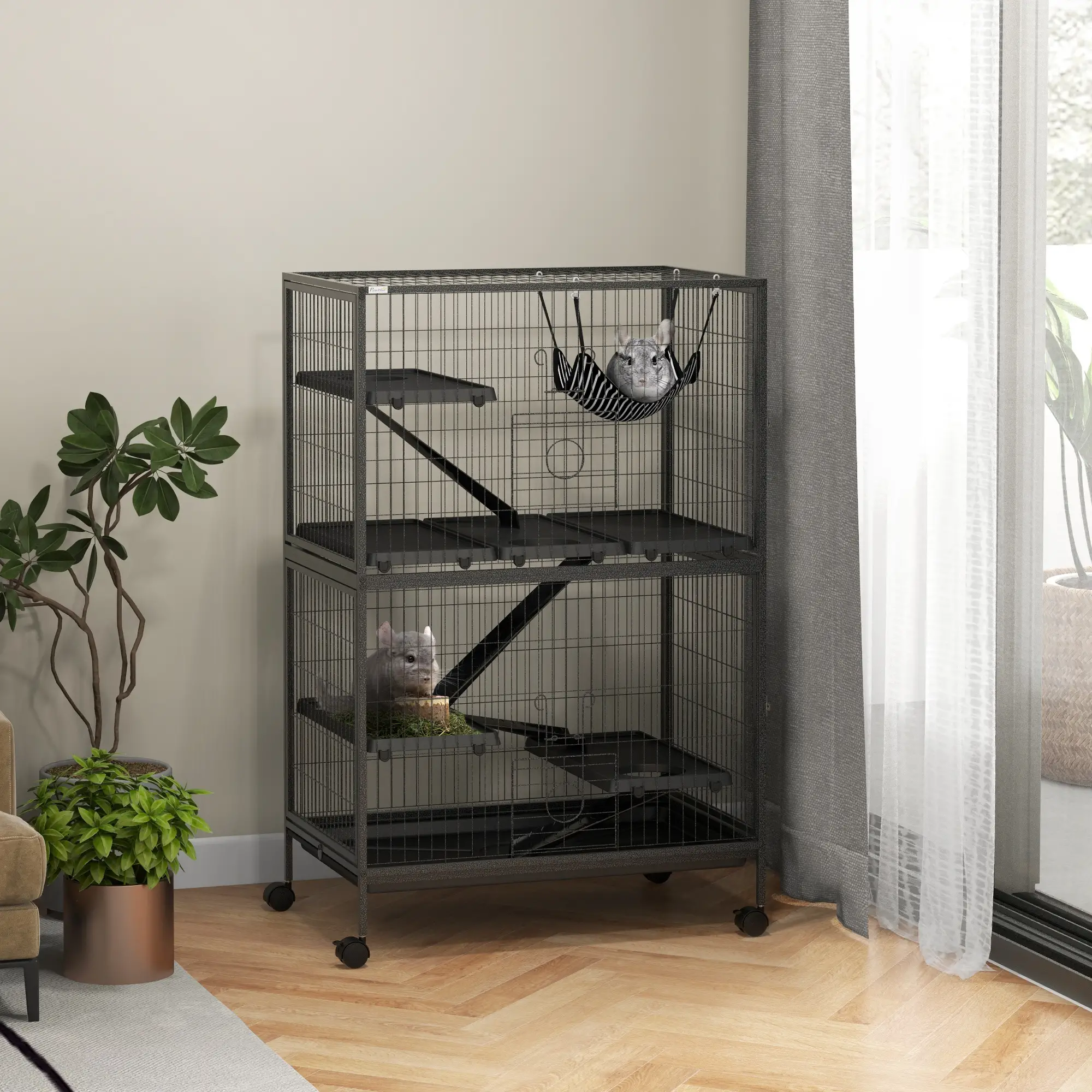 5-Tier Rolling Small Animal Cage, Guinea Pig Cage, Ferret Cage, Grey - Image 2