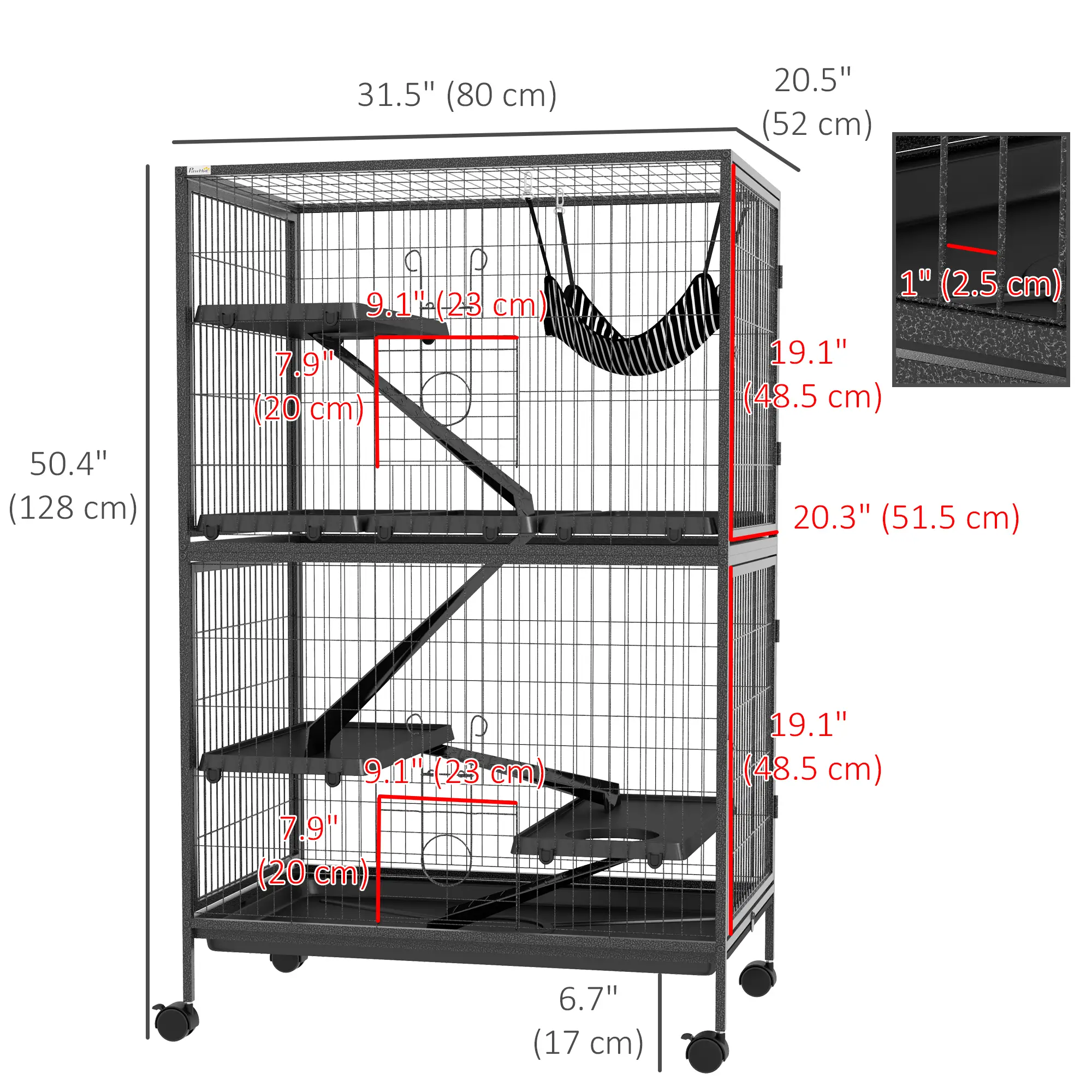 5-Tier Rolling Small Animal Cage, Guinea Pig Cage, Ferret Cage, Grey - Image 3