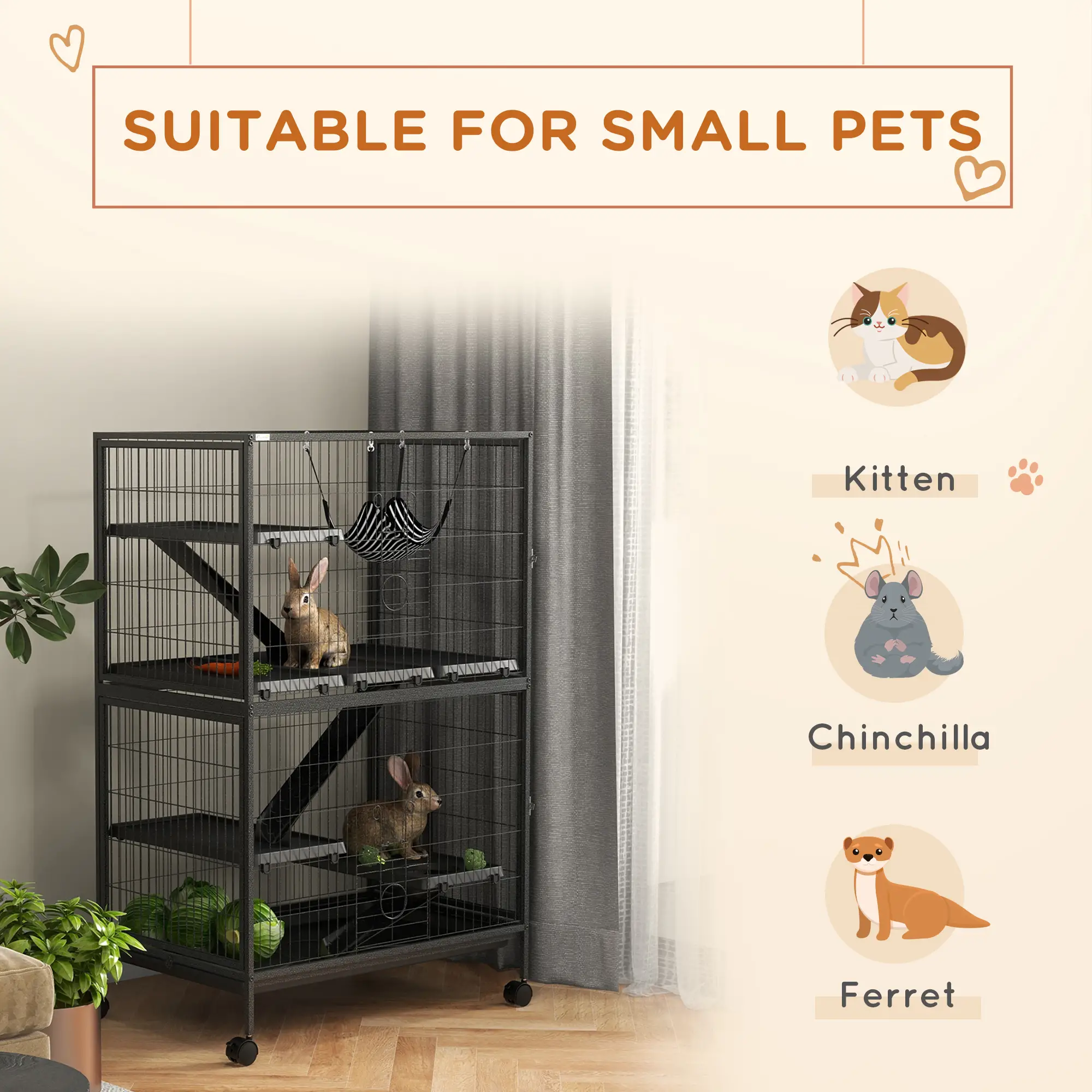 5-Tier Rolling Small Animal Cage, Guinea Pig Cage, Ferret Cage, Grey - Image 4