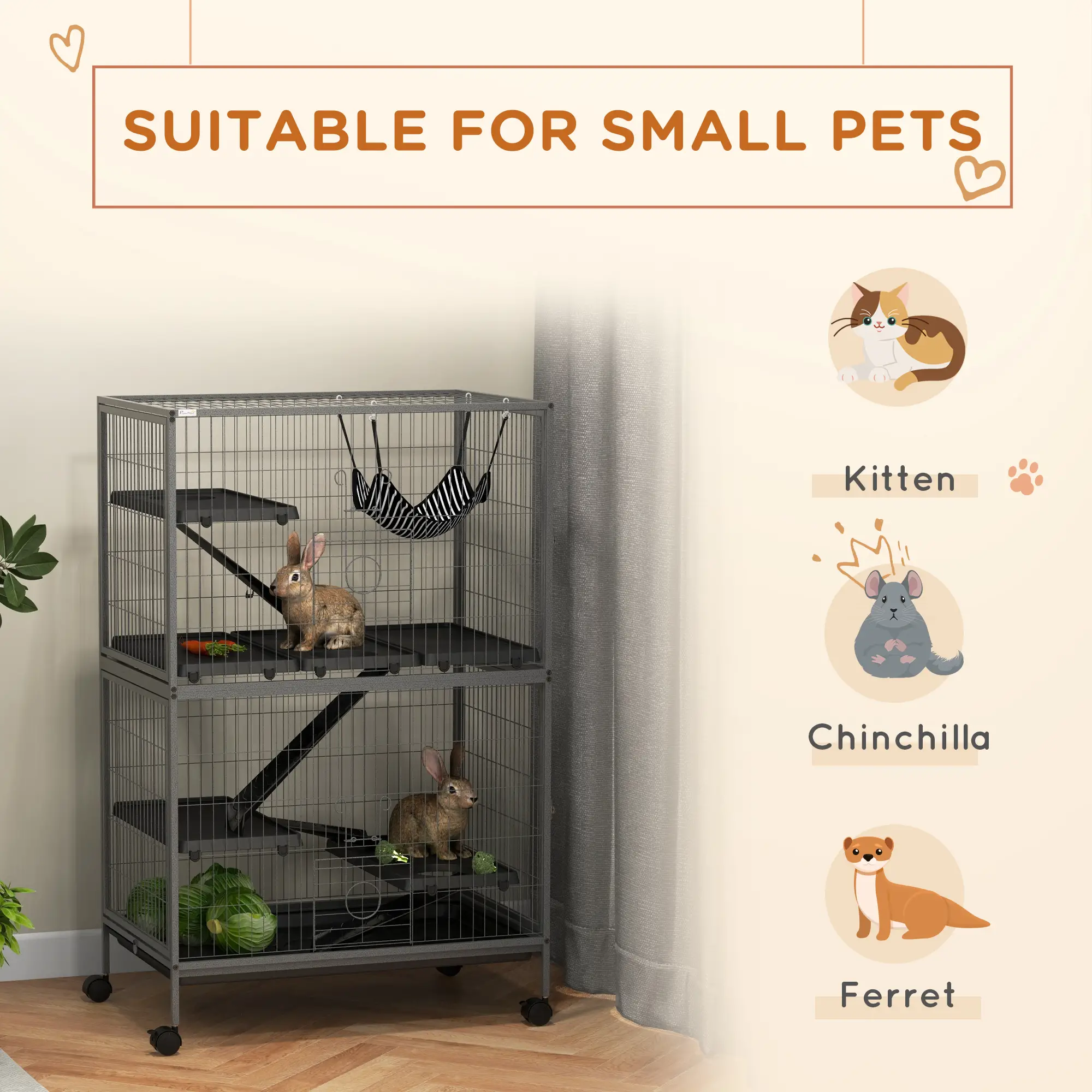 5-Tier Rolling Small Animal Cage, Guinea Pig, Ferret, Chinchilla, Rabbit - Image 4