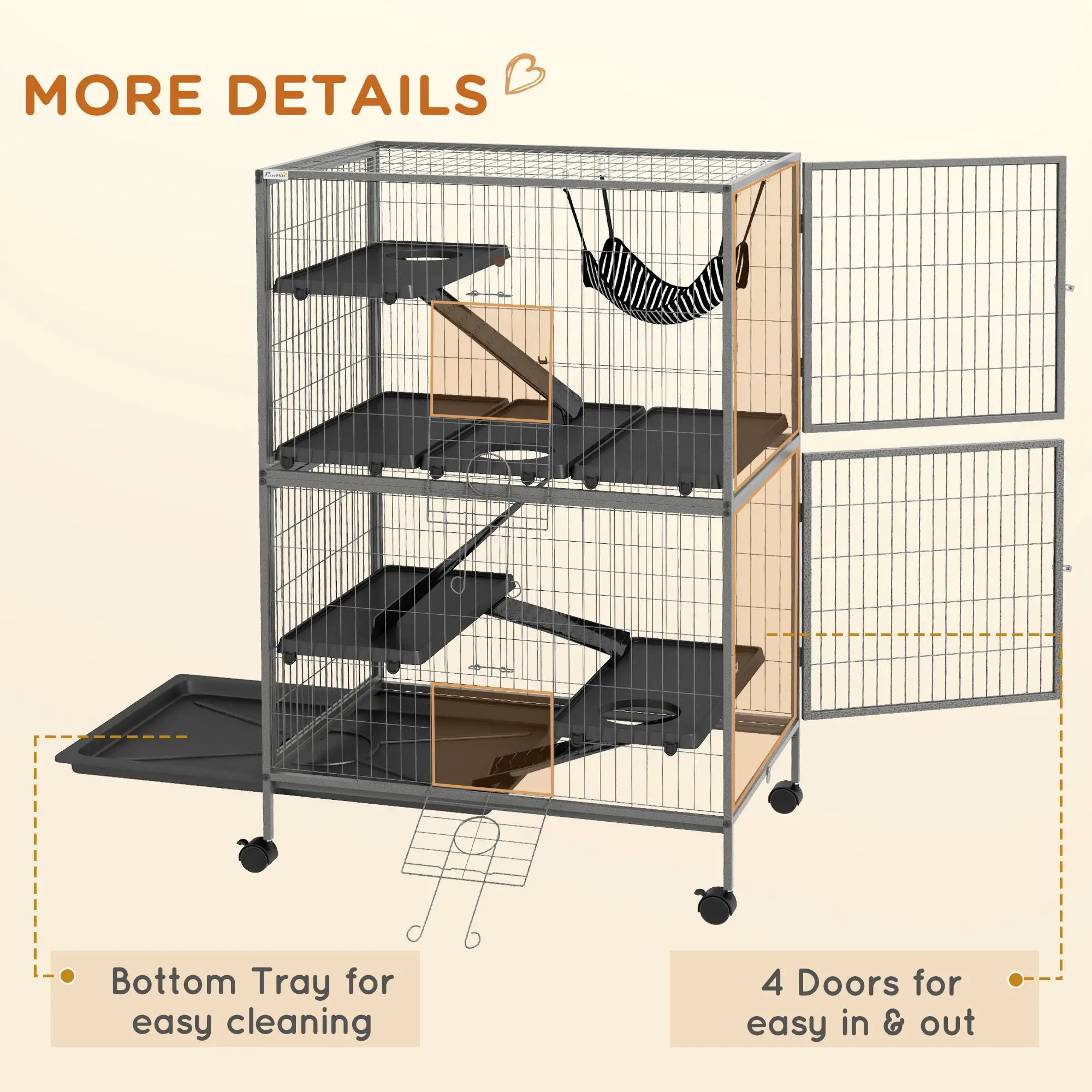 5-Tier Rolling Small Animal Cage, Guinea Pig, Ferret, Chinchilla, Rabbit - Image 7