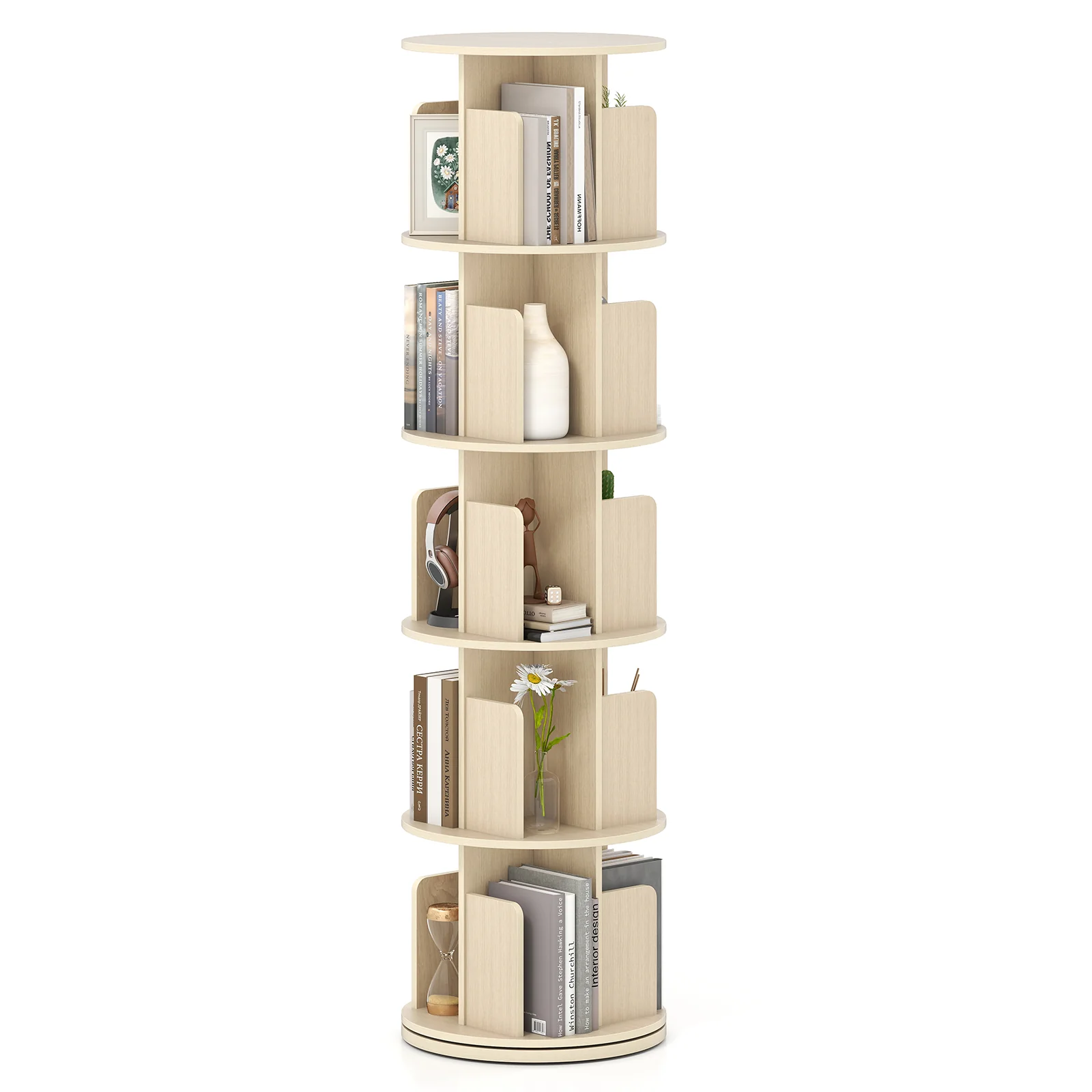 5-Tier Rotating Bookshelf, 360° Display Rack, Natural - Image 4