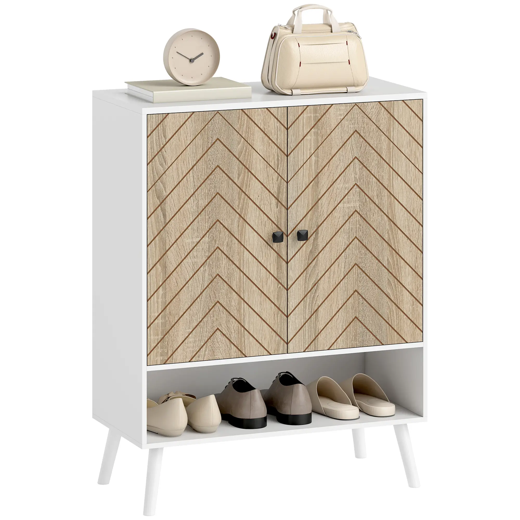 5-Tier Shoe Storage Cabinet With Doors, Adjustable Shelves, 15 Pairs, Natural Tone - Image 11
