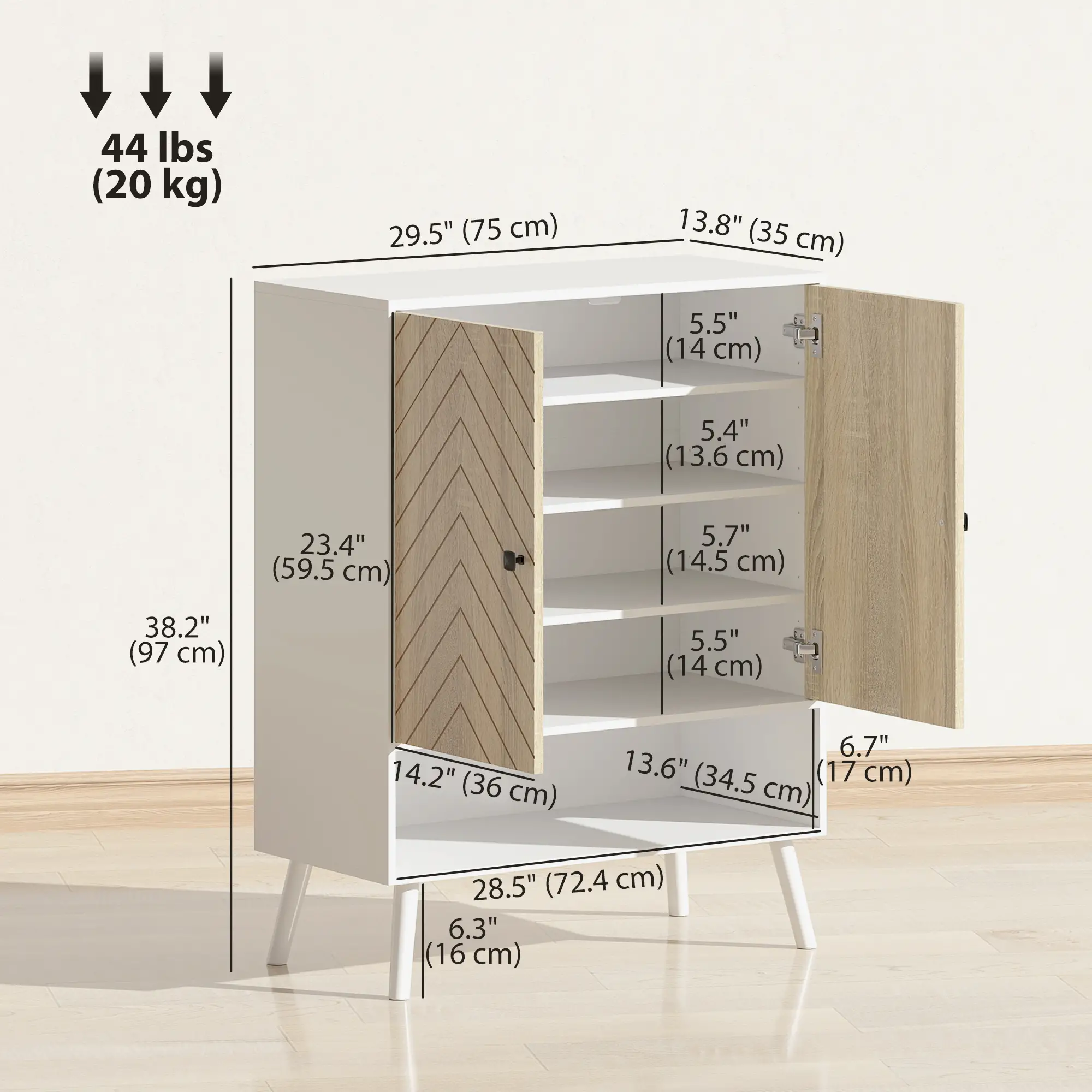 5-Tier Shoe Storage Cabinet With Doors, Adjustable Shelves, 15 Pairs, Natural Tone - Image 3