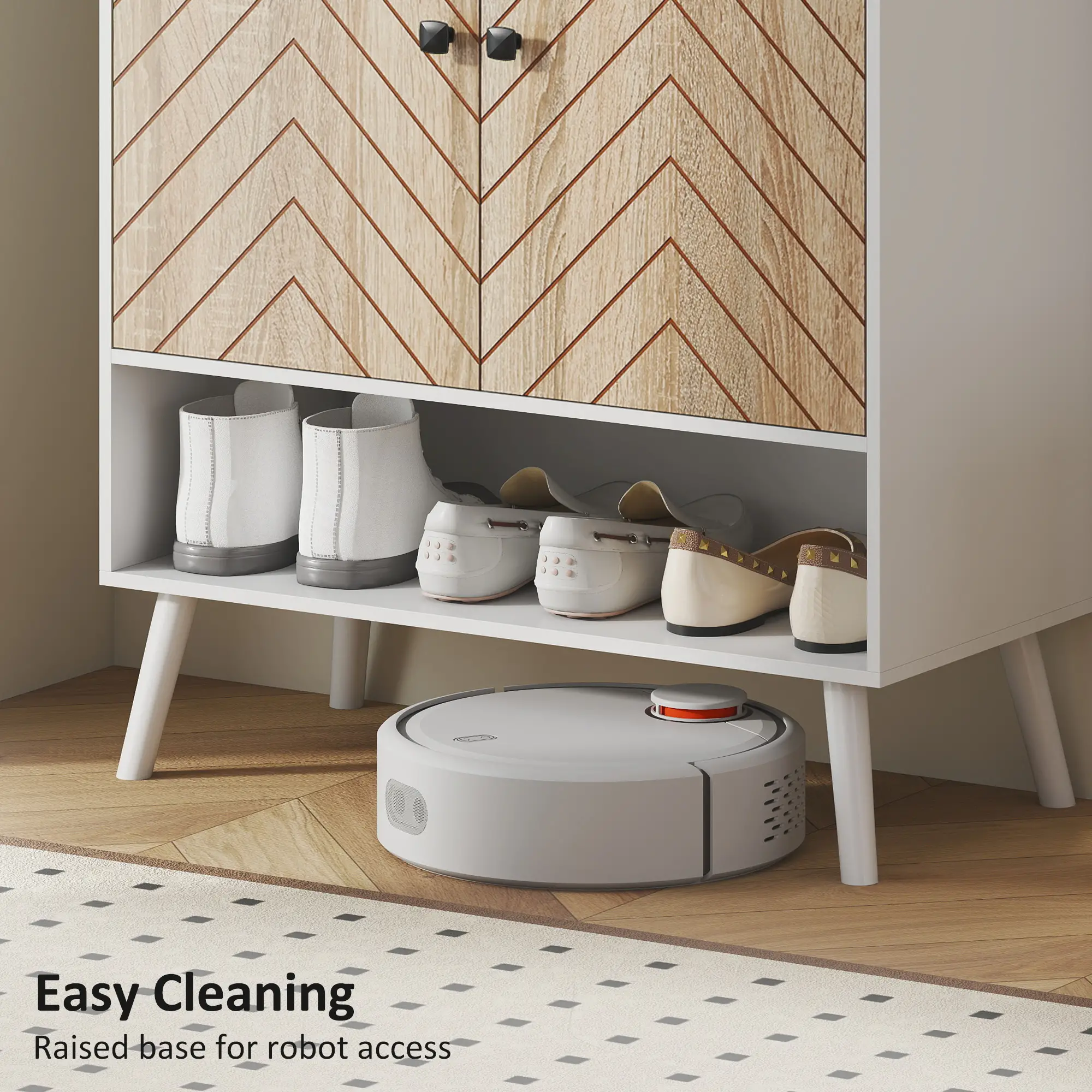 5-Tier Shoe Storage Cabinet With Doors, Adjustable Shelves, 15 Pairs, Natural Tone - Image 9