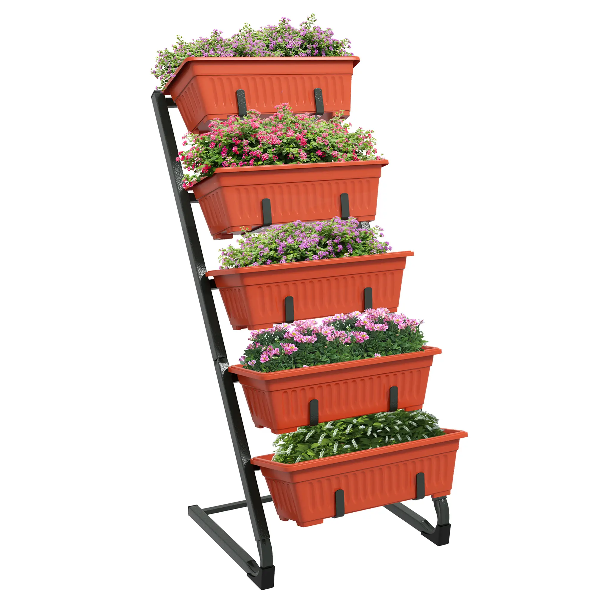 5-Tier Vertical Garden Planter, 5 Container Boxes, Outdoor Plant Stand, Red - Image 11