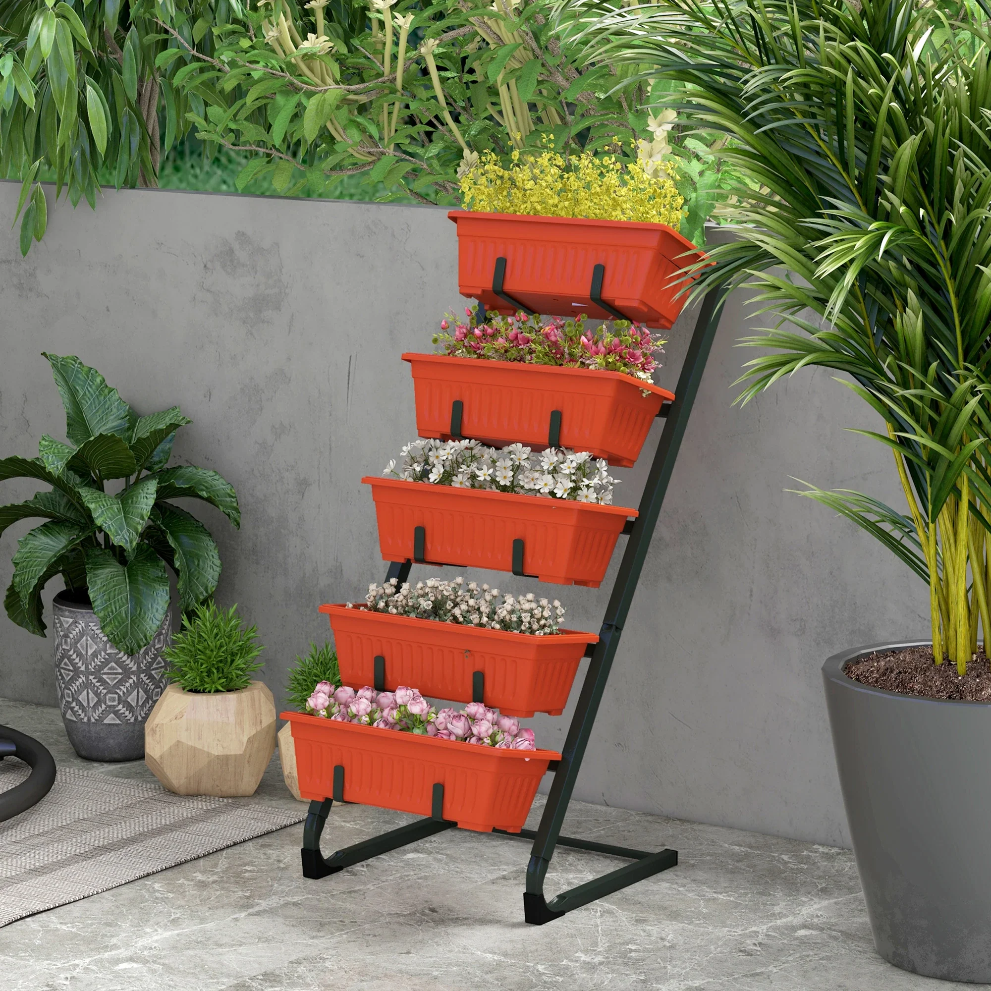 5-Tier Vertical Garden Planter, 5 Container Boxes, Outdoor Plant Stand, Red - Image 2