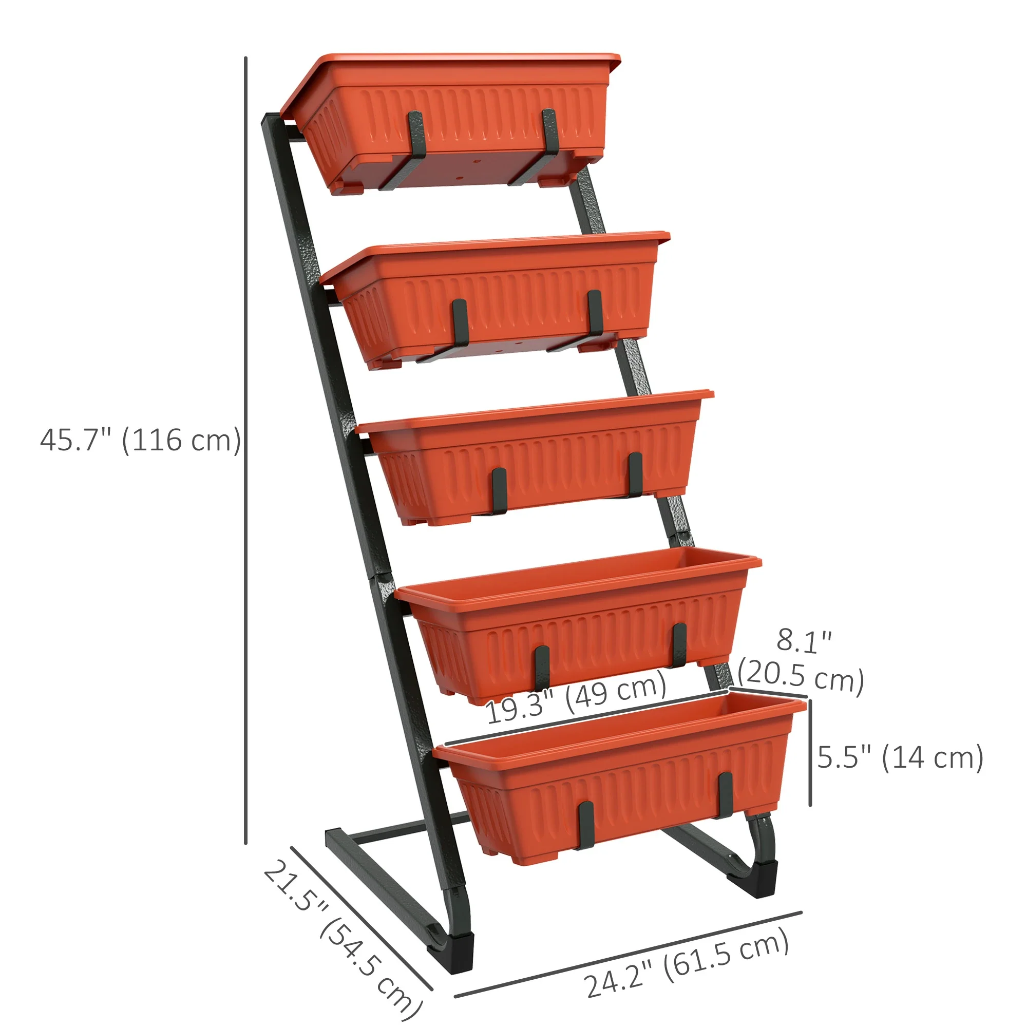 5-Tier Vertical Garden Planter, 5 Container Boxes, Outdoor Plant Stand, Red - Image 3