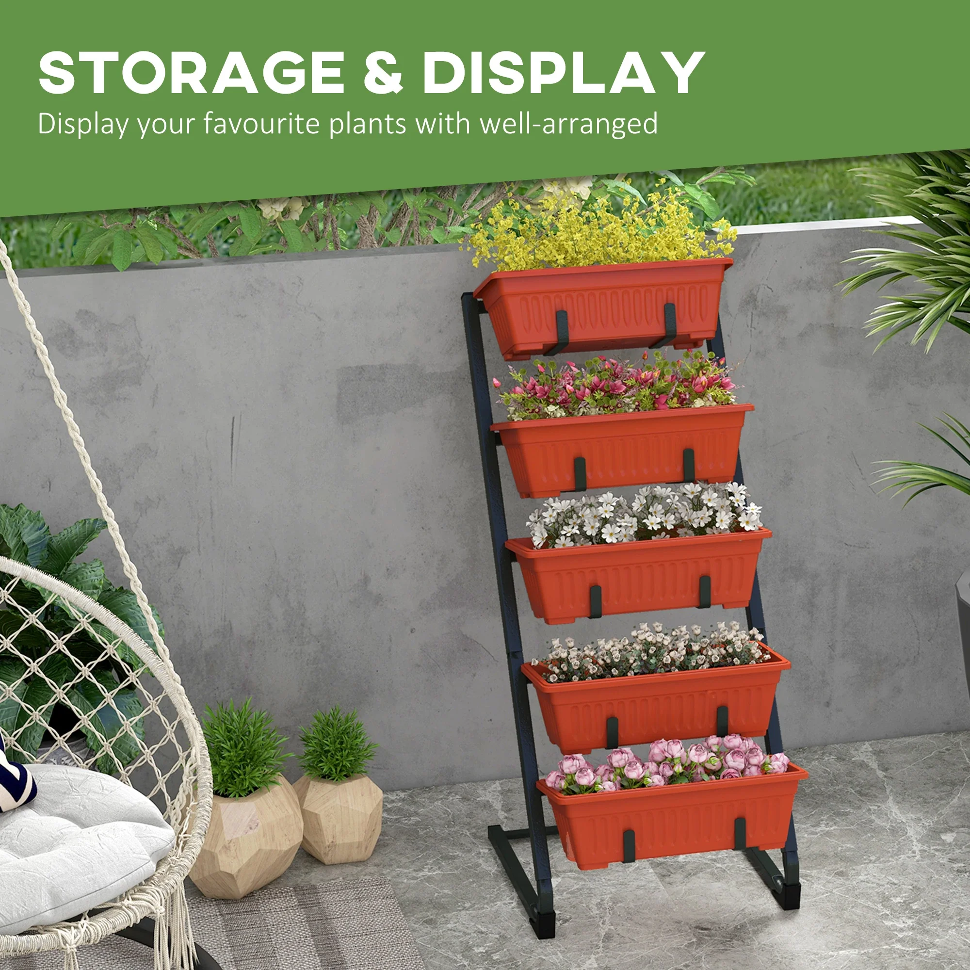5-Tier Vertical Garden Planter, 5 Container Boxes, Outdoor Plant Stand, Red - Image 4