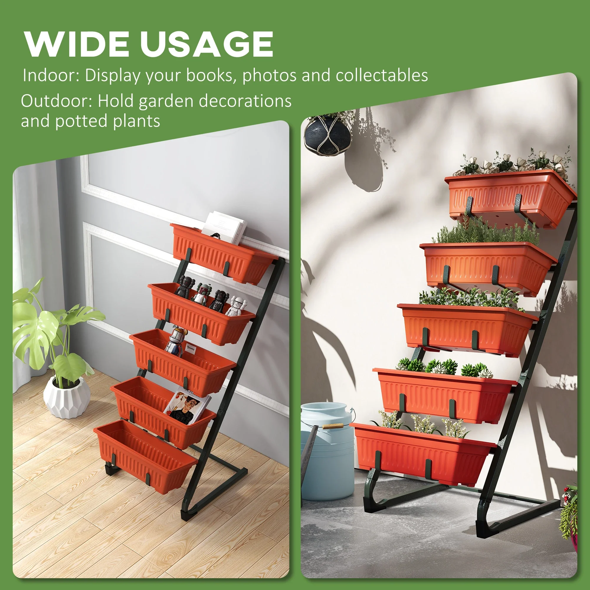 5-Tier Vertical Garden Planter, 5 Container Boxes, Outdoor Plant Stand, Red - Image 6