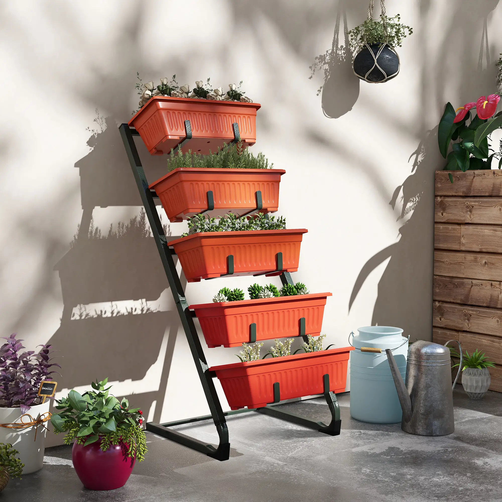 5-Tier Vertical Garden Planter, 5 Container Boxes, Outdoor Plant Stand, Red - Image 8