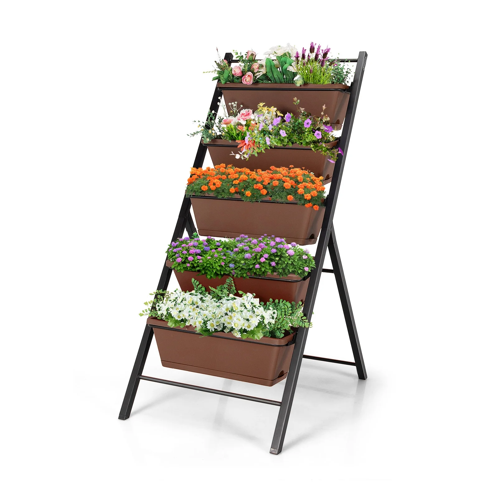 5-tier Vertical Garden Planter Box Elevated Raised Bed with 5 Container, Brown - Image 4