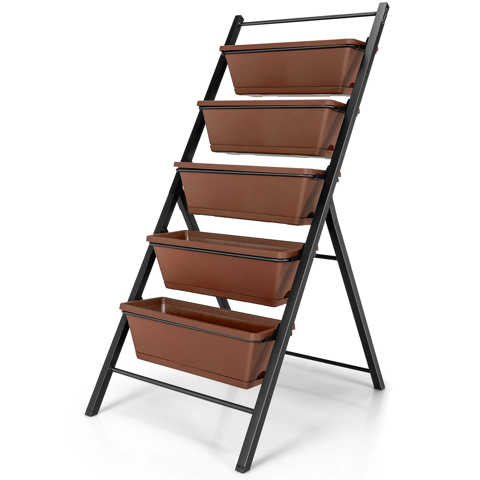 5-tier Vertical Garden Planter Box Elevated Raised Bed with 5 Container, Brown - Image 8