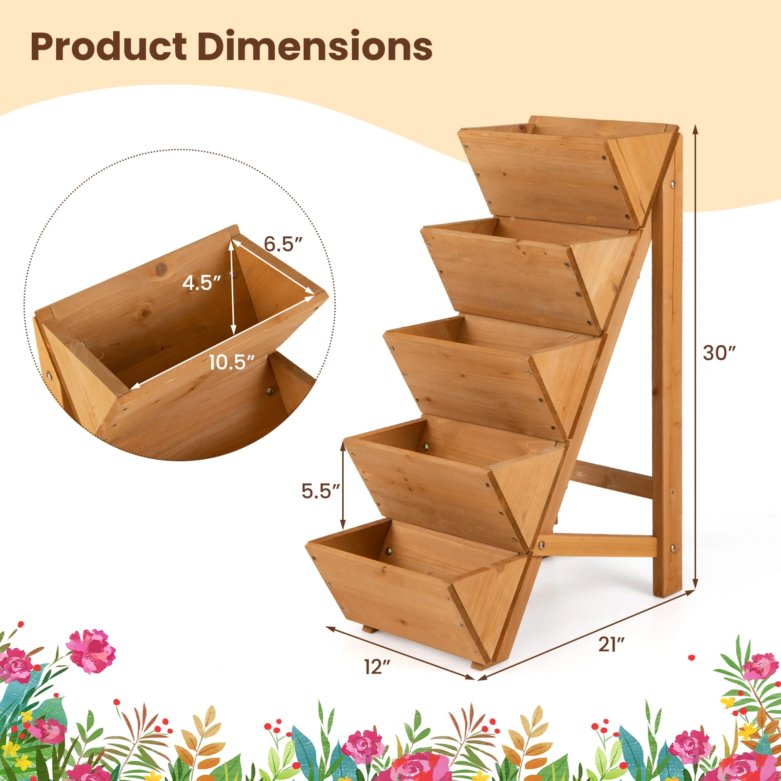 5-Tier Vertical Raised Garden Bed, Elevated Planter Box With Legs, Orange - Image 4