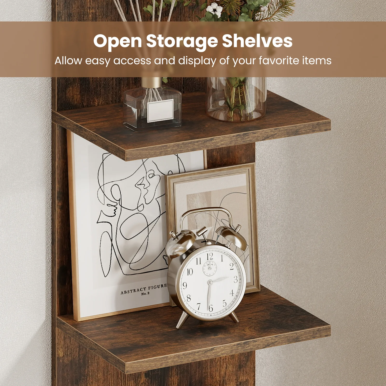 5-Tier Wall Mounted Shelf Unit with Wood Grain, Rustic Brown - Image 9