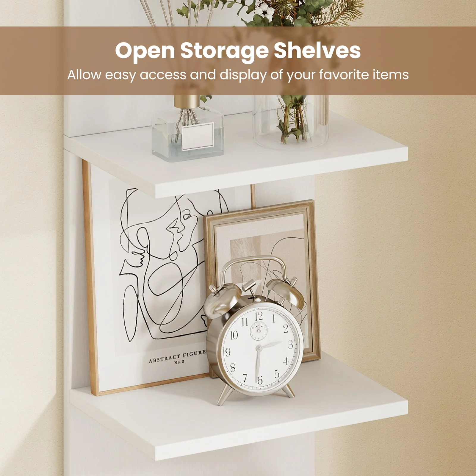 5-Tier Wall Mounted Shelf Unit, Wood Grain, White - Image 8