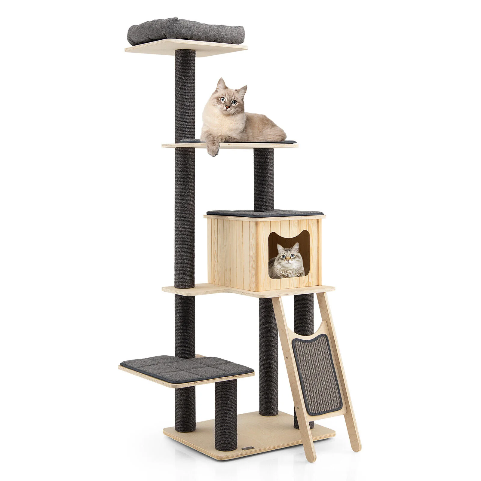 5-Tier Wood Cat Tower, Washable Cushions, Gray - Image 7