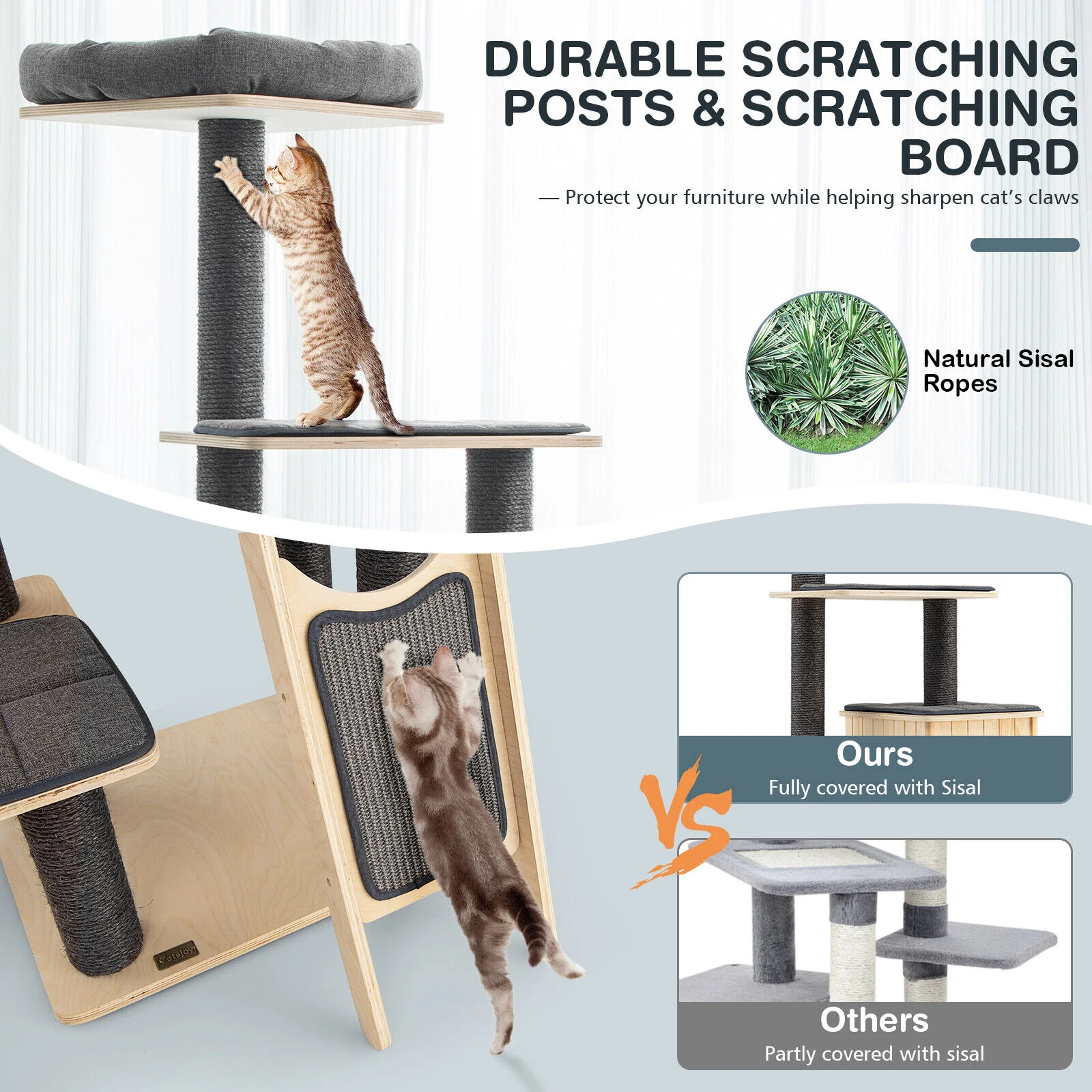 5-Tier Wood Cat Tower, Washable Cushions, Gray - Image 8