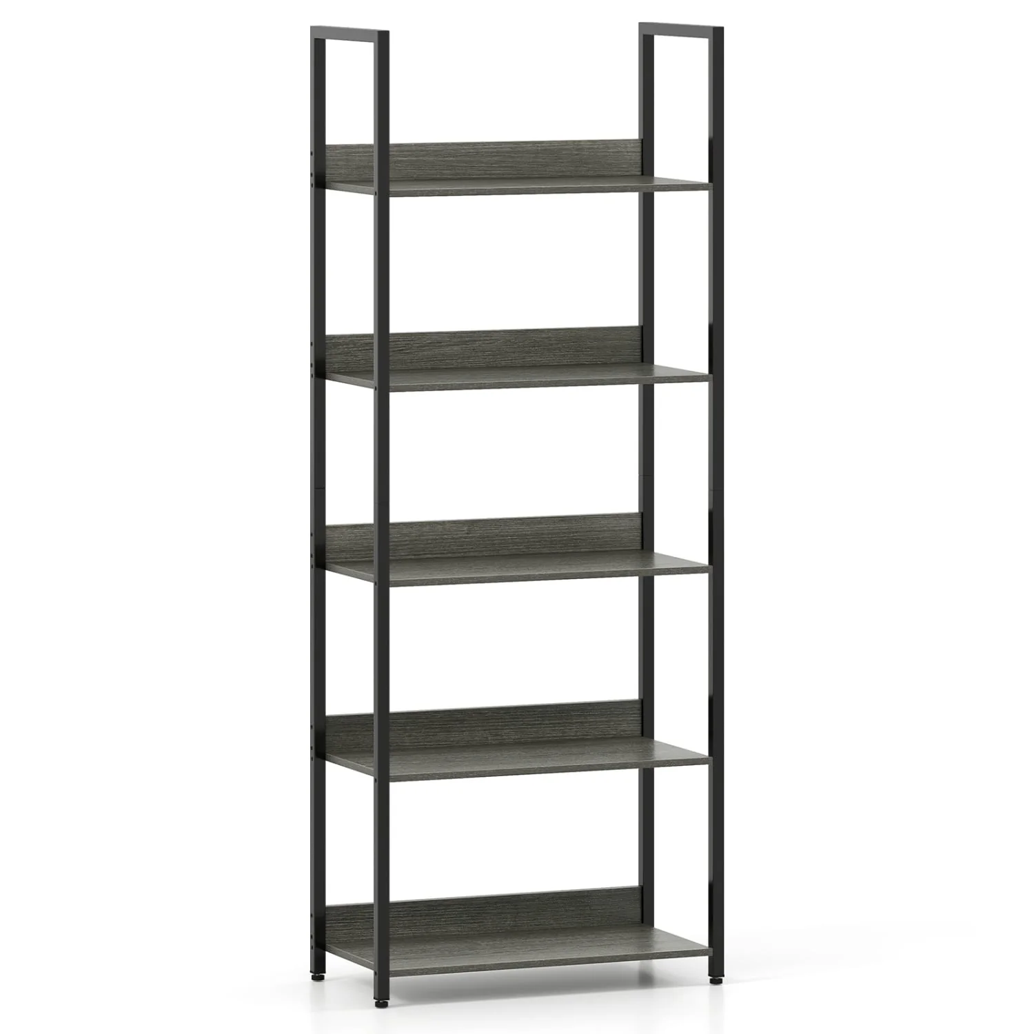 5-Tier Wooden Bookcase with Back Panels, Oak - Image 4