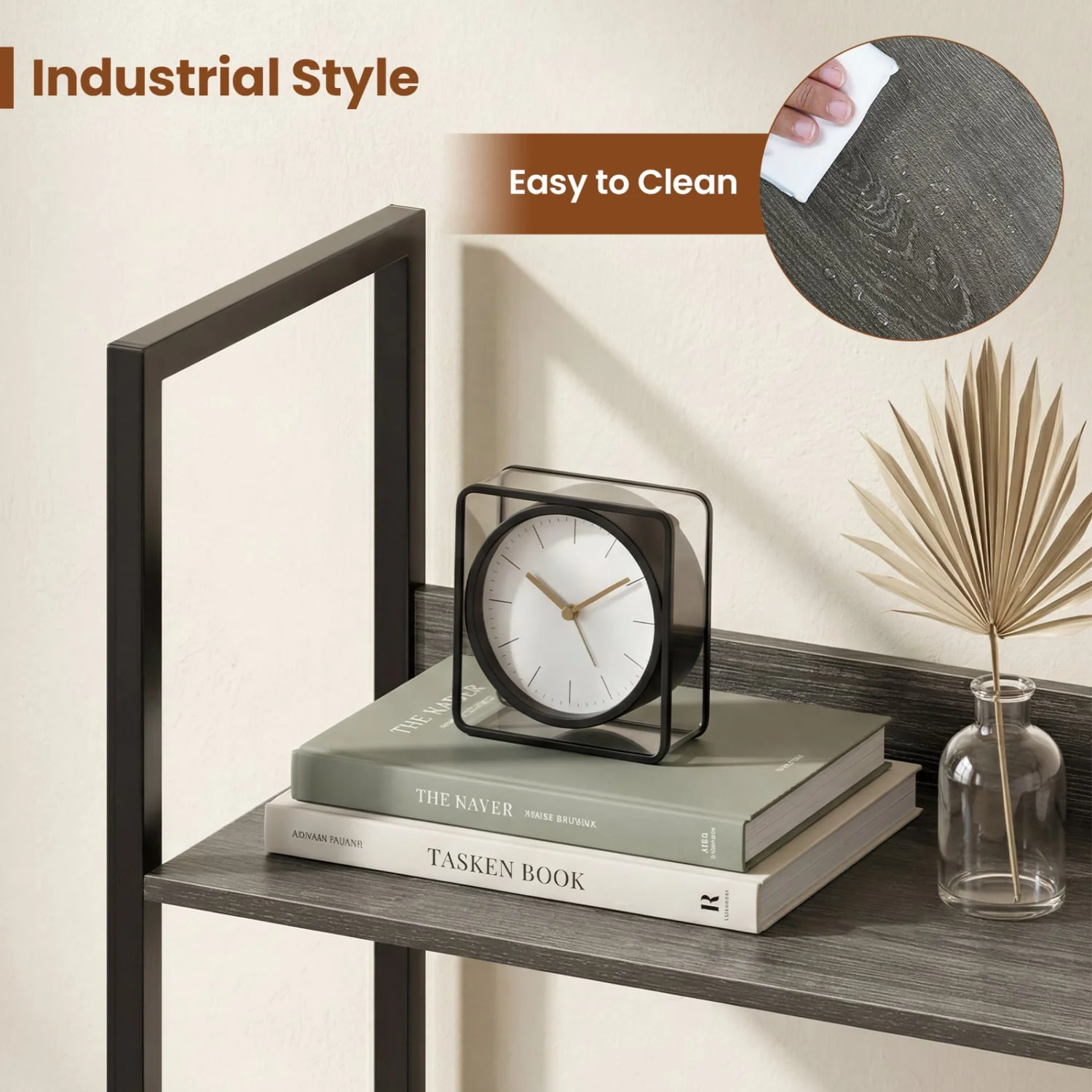 5-Tier Wooden Bookcase with Back Panels, Oak - Image 9