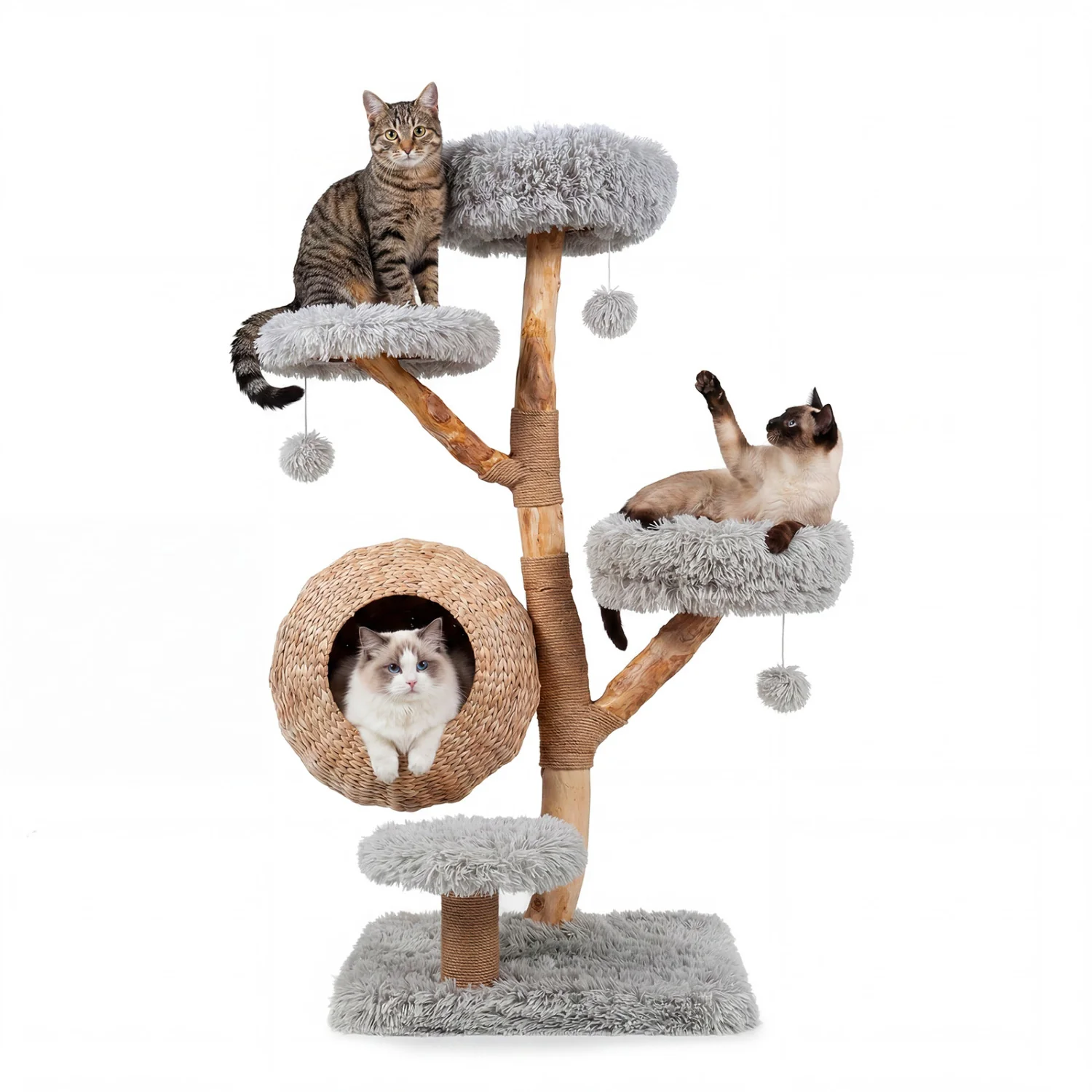 5-Tier Wooden Cat Tree, Gray - Image 3