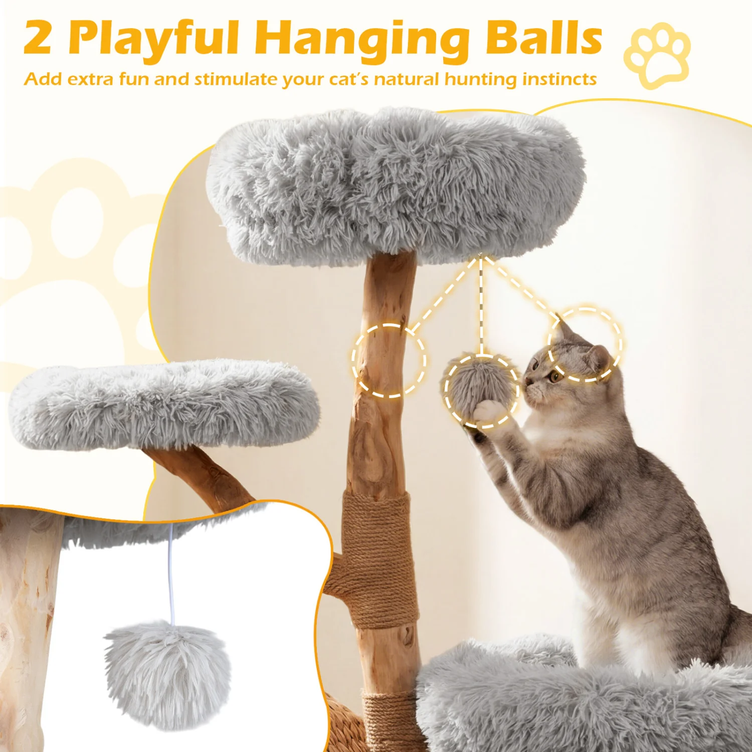 5-Tier Wooden Cat Tree, Gray - Image 7