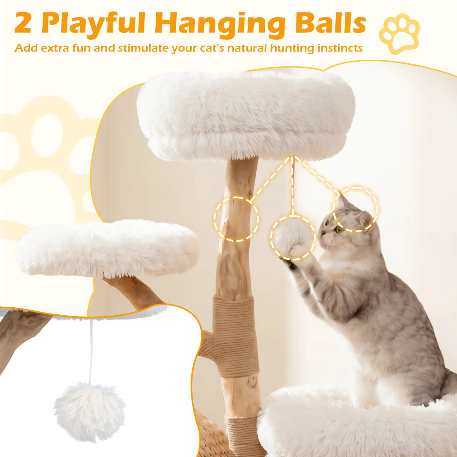 5-Tier Wooden Cat Tree, Woven Condo, Plush Perches, Jute Posts, White - Image 7