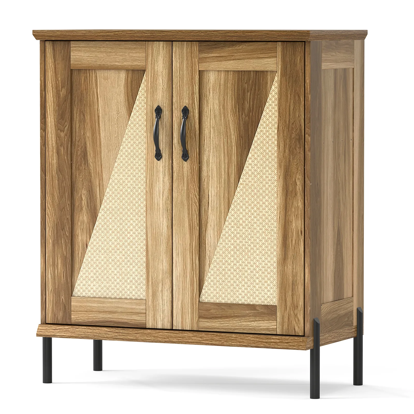 5-Tier Wooden Shoe Cabinet, Woven Rattan Doors, Natural