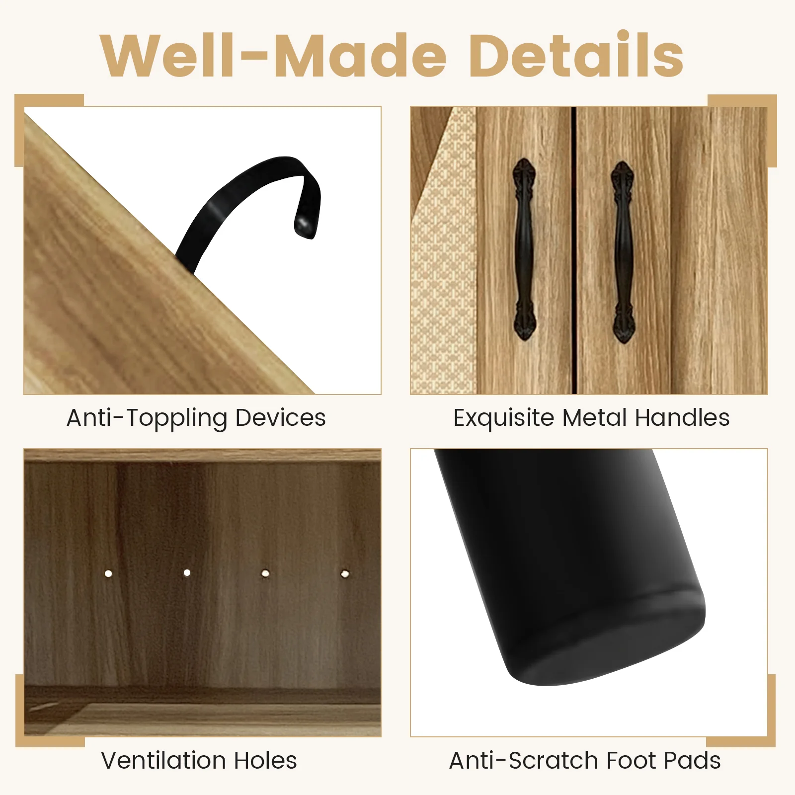 5-Tier Wooden Shoe Cabinet, Woven Rattan Doors, Natural - Image 9