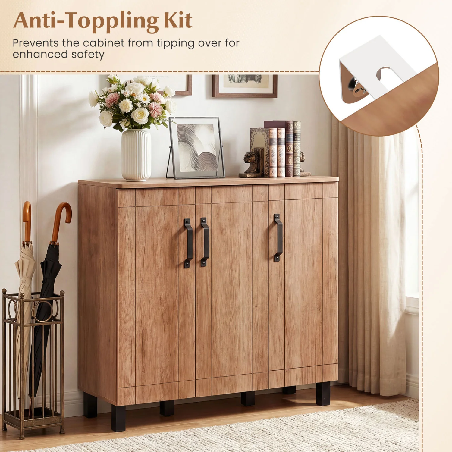 5-Tier Wooden Shoe Storage Cabinet, Oak - Image 10