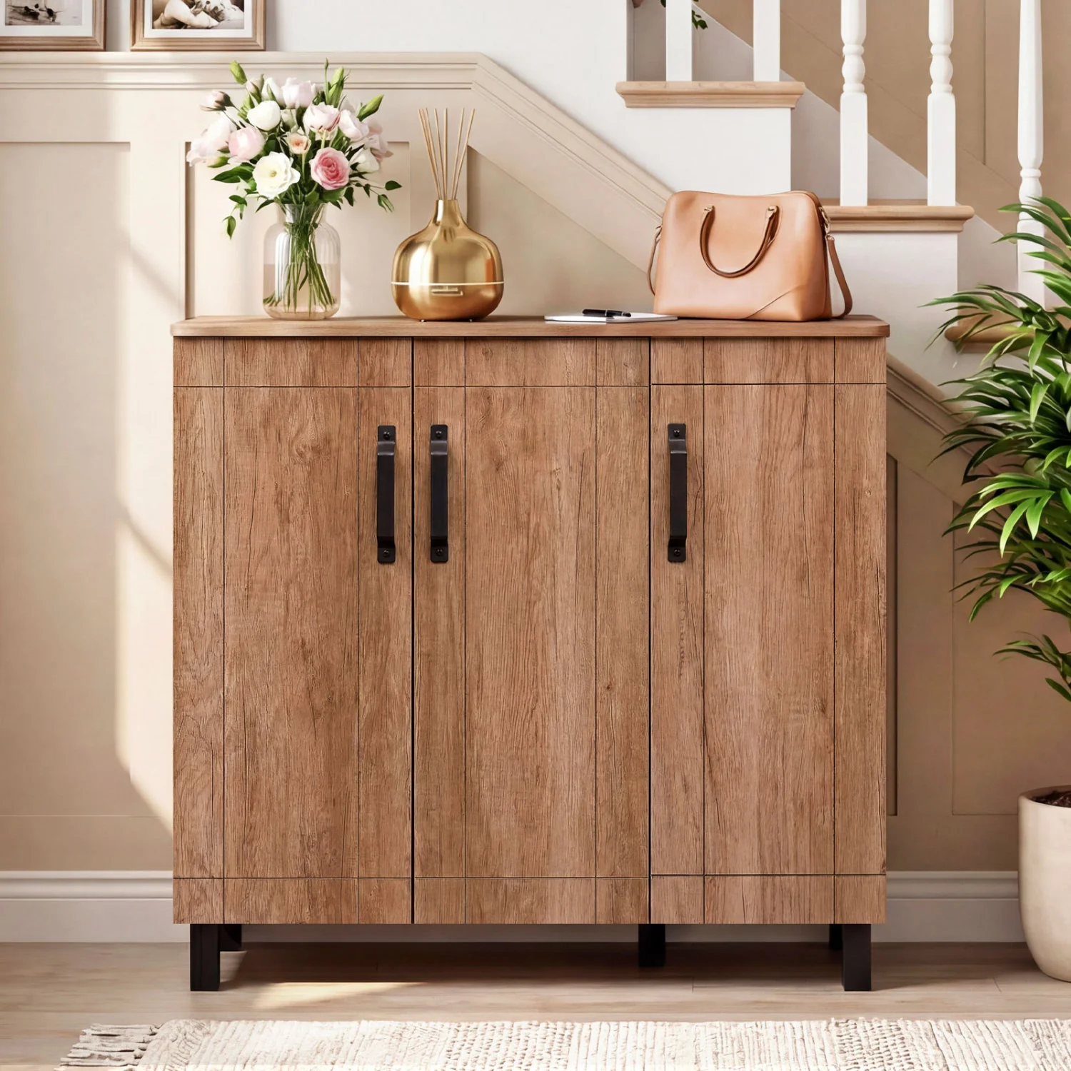 5-Tier Wooden Shoe Storage Cabinet, Oak - Image 2