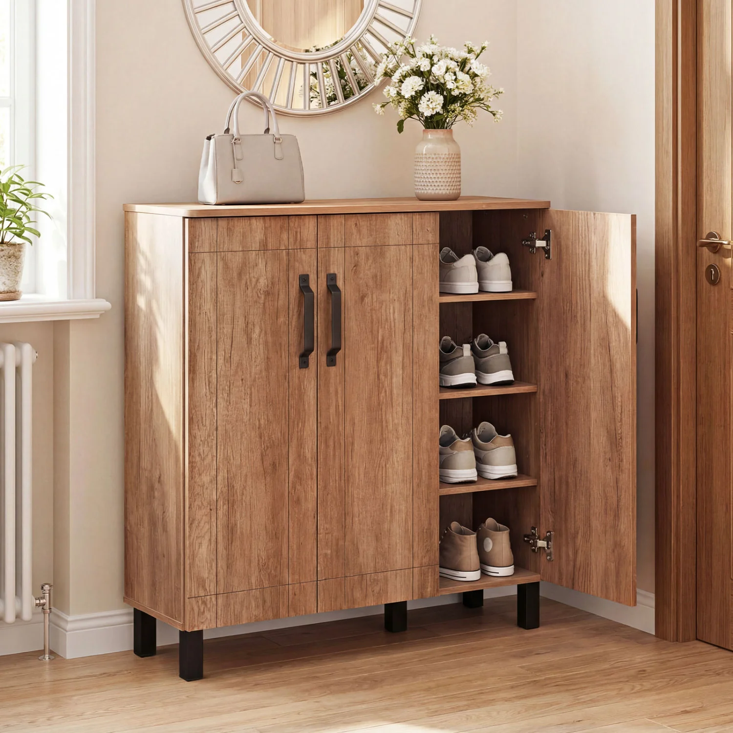 5-Tier Wooden Shoe Storage Cabinet, Oak - Image 3