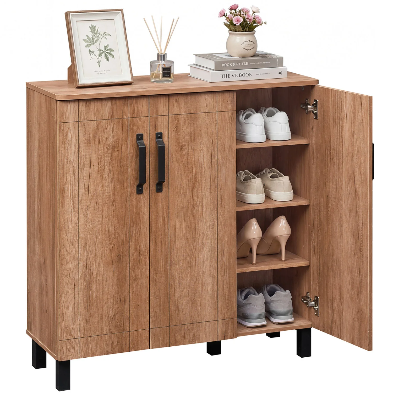 5-Tier Wooden Shoe Storage Cabinet, Oak - Image 5