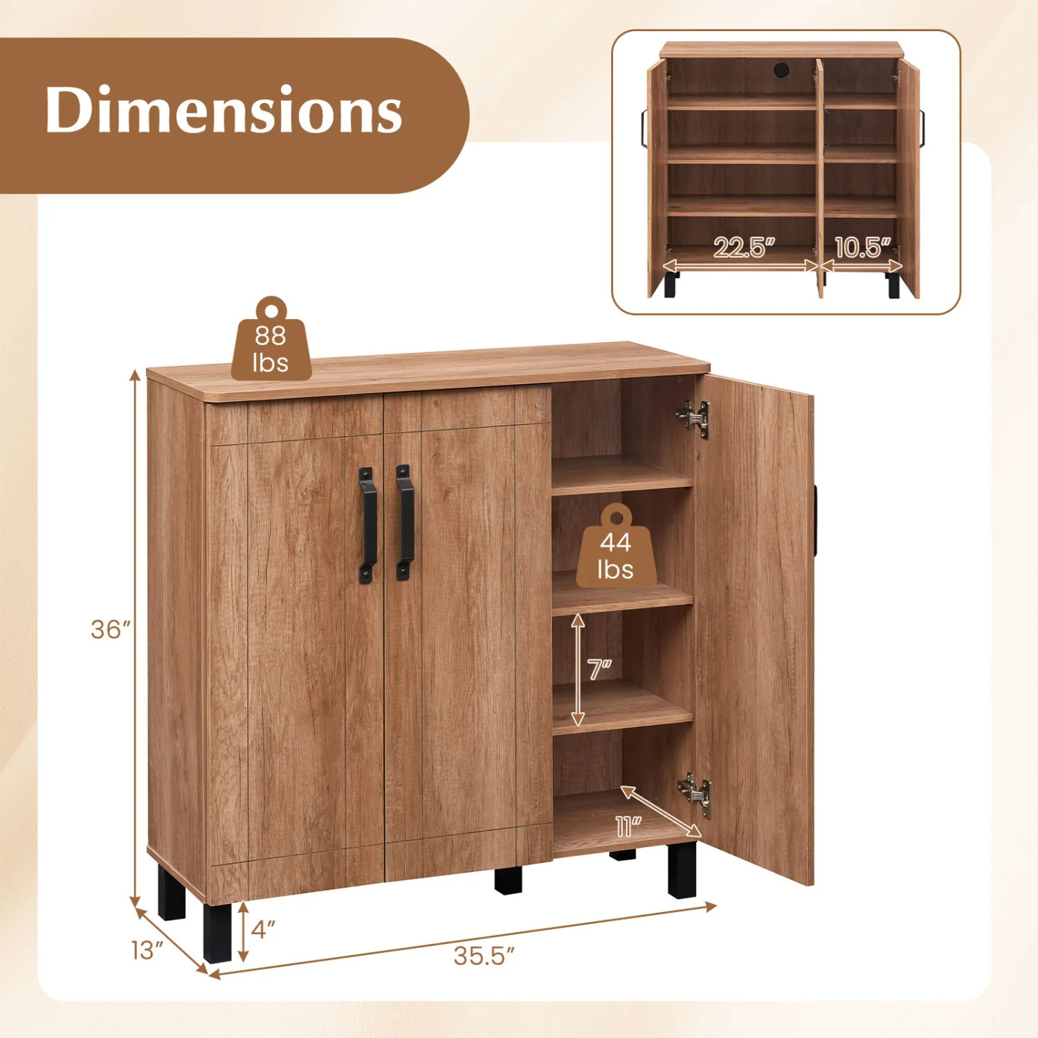 5-Tier Wooden Shoe Storage Cabinet, Oak - Image 6