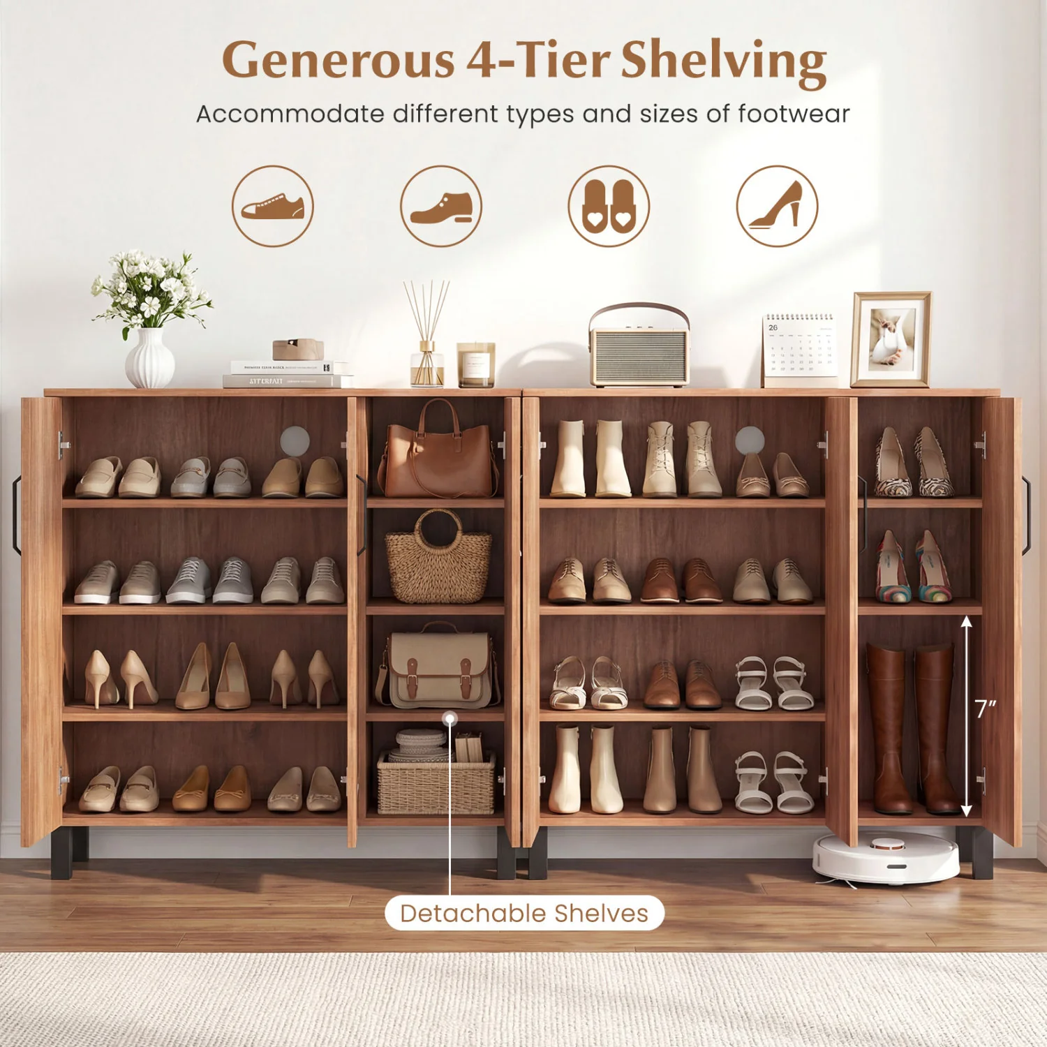 5-Tier Wooden Shoe Storage Cabinet, Oak - Image 8