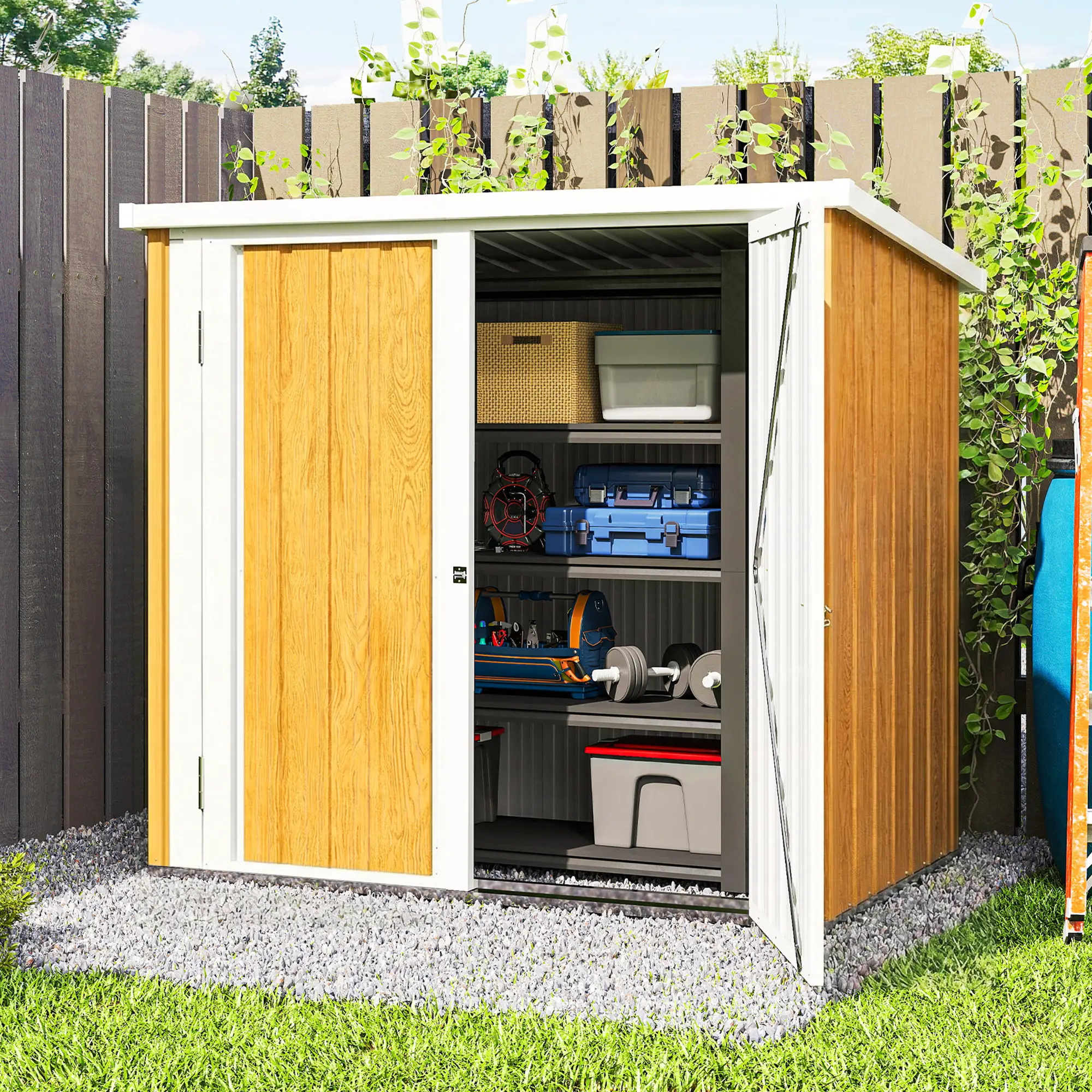 5' x 3' Metal Garden Storage Shed, Double Doors For Backyard - Image 10