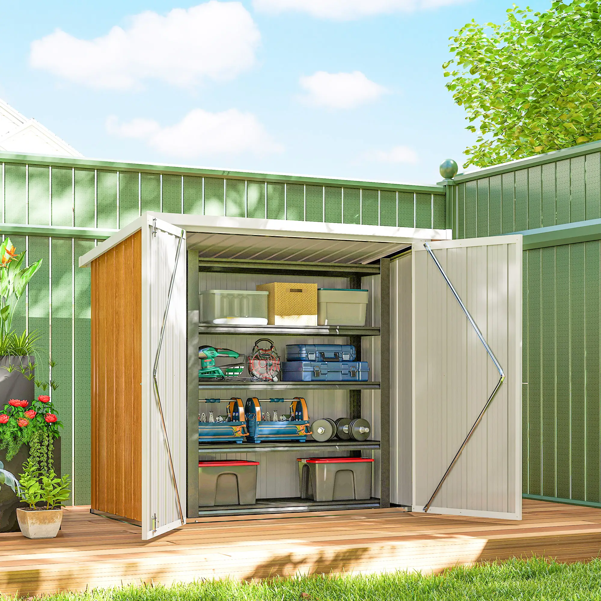 5' x 3' Metal Garden Storage Shed, Double Doors For Backyard - Image 8