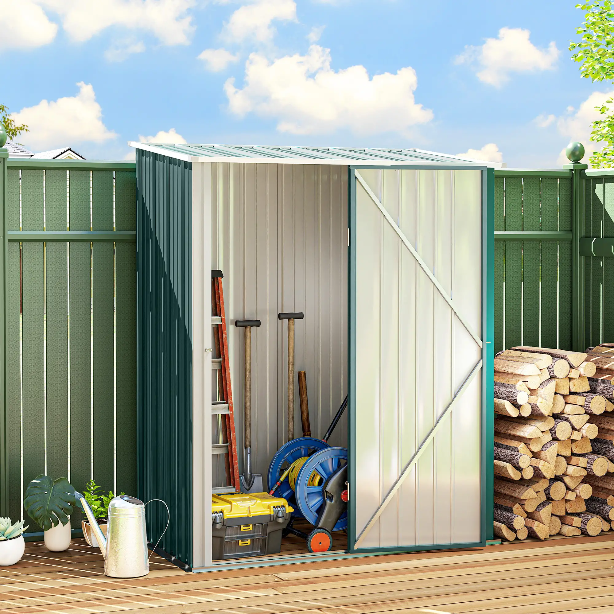 5' x 3' Outdoor Storage Shed, Steel Garden Shed, Lockable Door, Green - Image 2