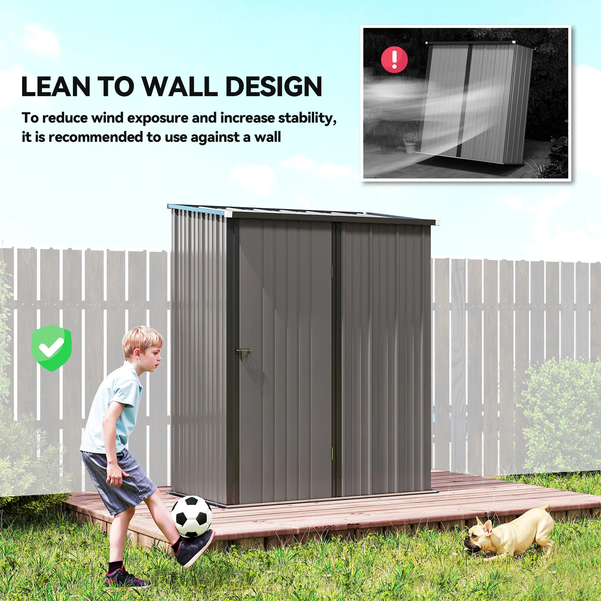 5' x 3' Outdoor Storage Shed, Steel Garden Shed, Lockable Door, Light Grey - Image 6