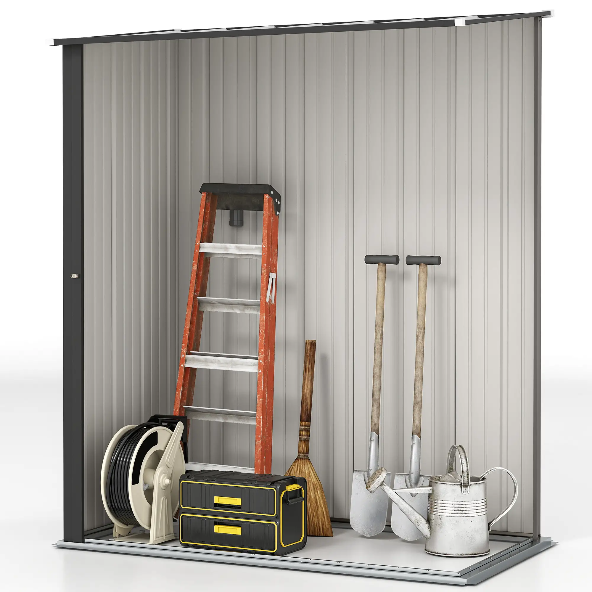 5' x 3' Outdoor Storage Shed, Steel Garden Shed, Lockable Door, Light Grey - Image 7