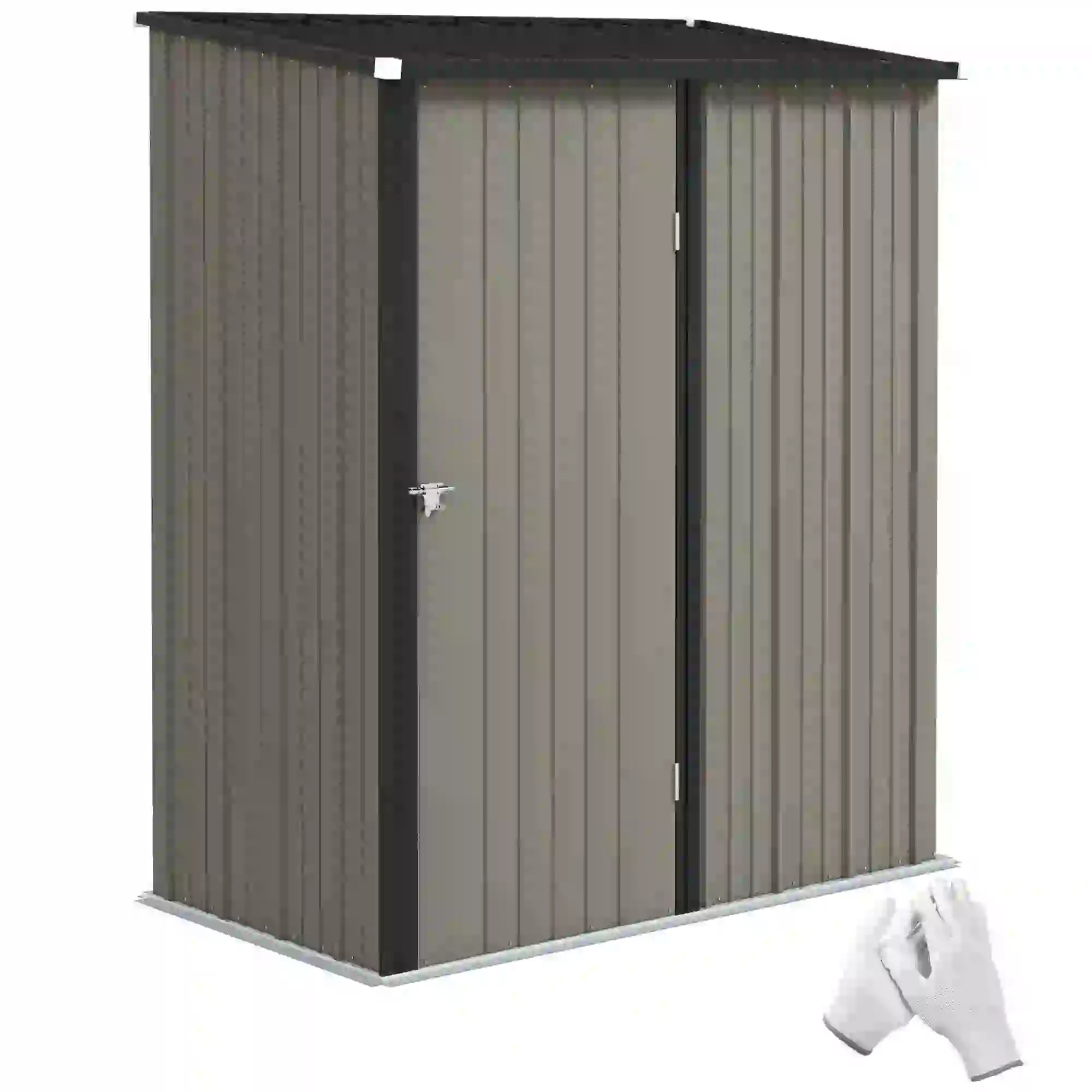 5' x 3' Steel Garden Shed, Outdoor Storage With Lockable Door, Grey