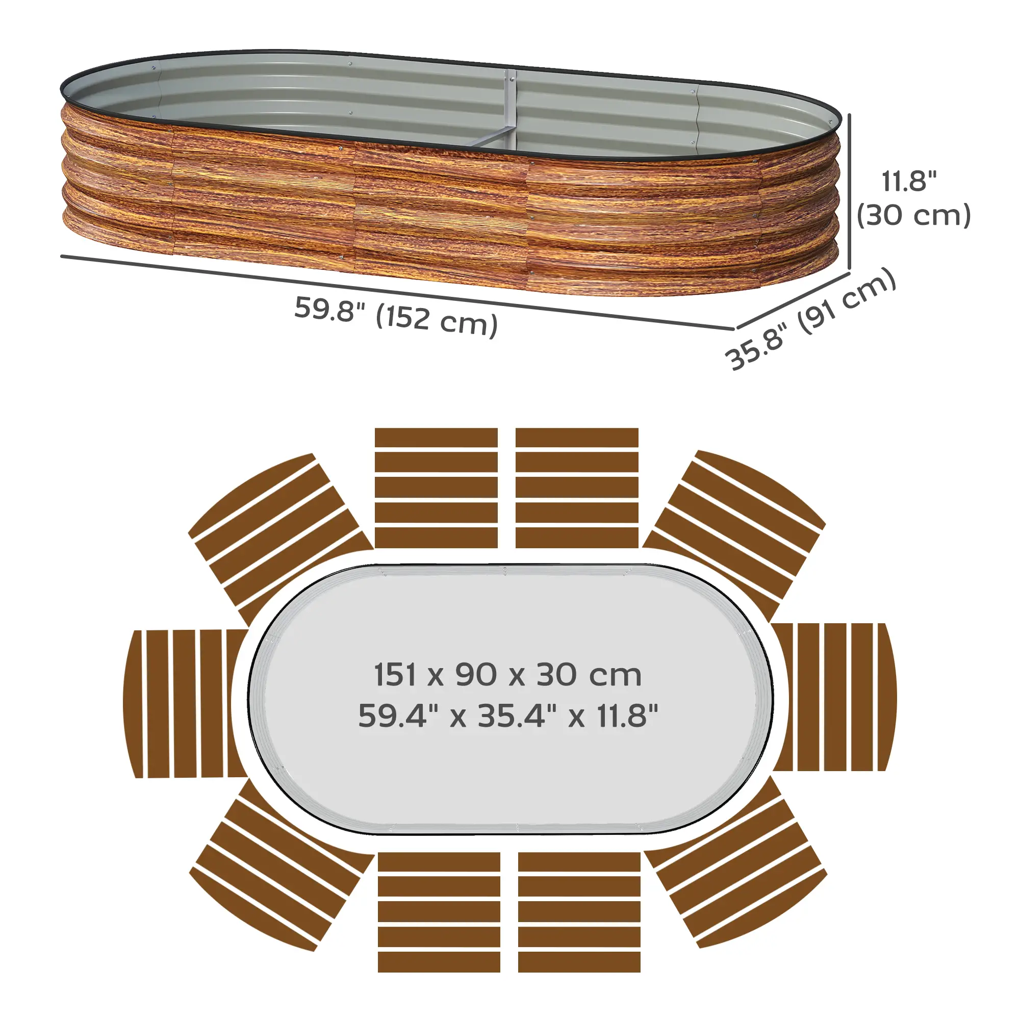 5' x 3' x 1' Galvanized Raised Garden Bed, Brown Wood Effect, Brown - Image 3