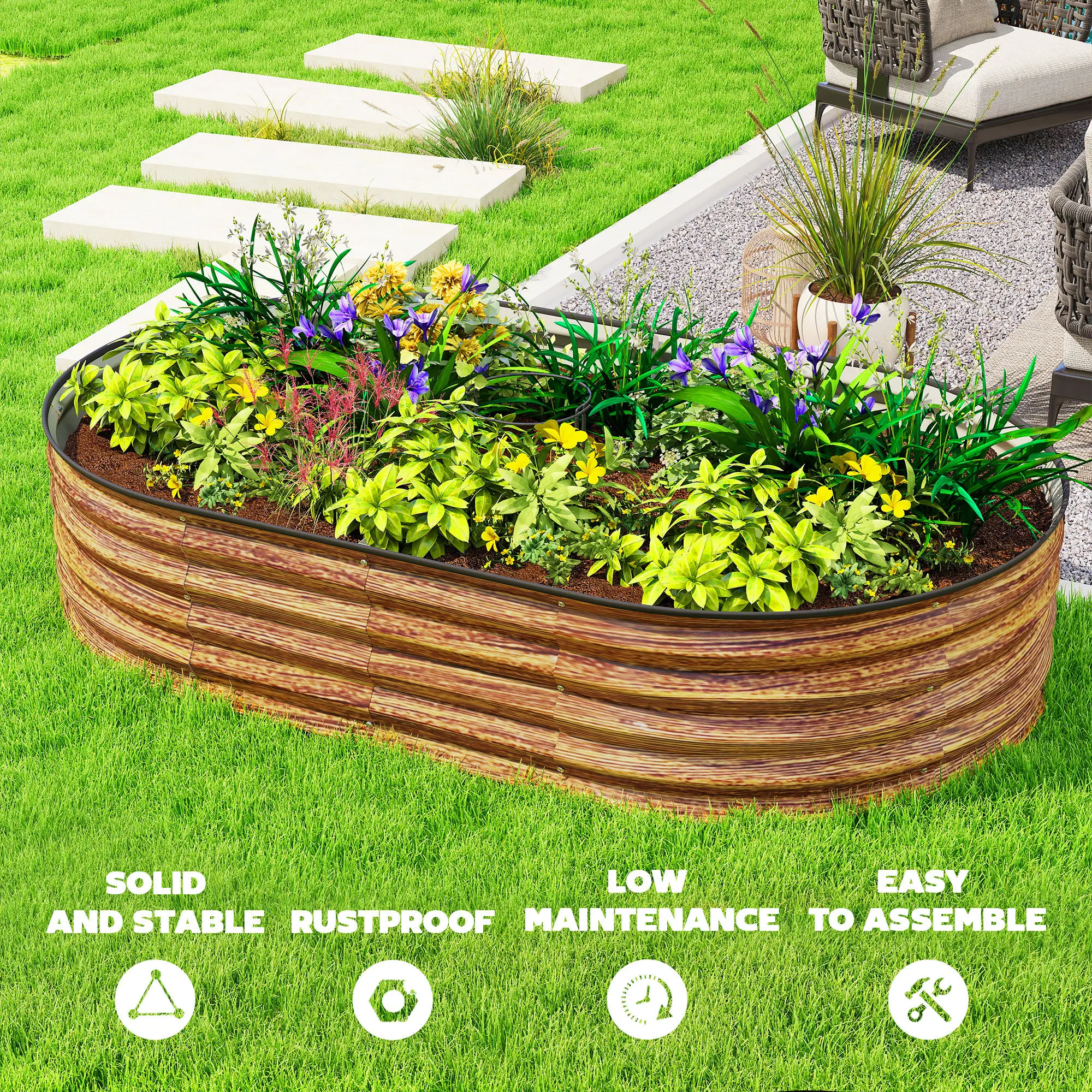 5' x 3' x 1' Galvanized Raised Garden Bed, Brown Wood Effect, Brown - Image 7