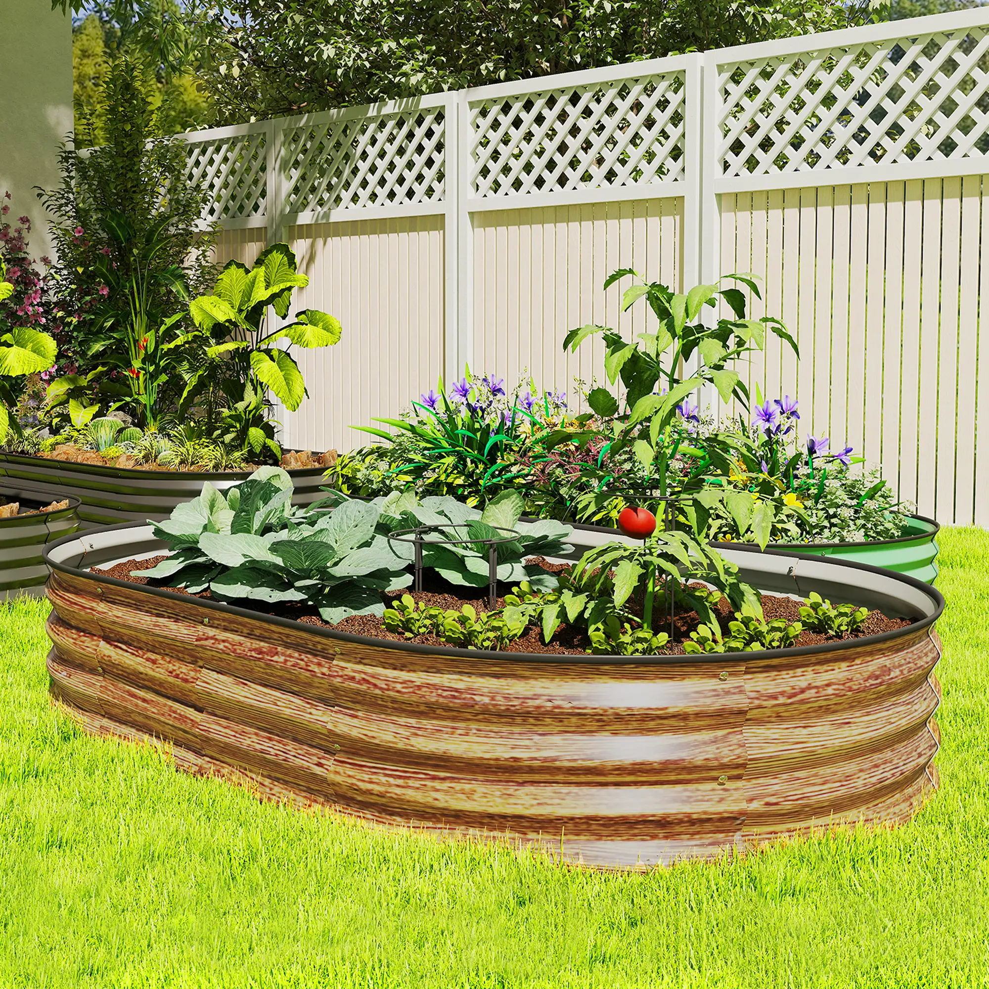5' x 3' x 1' Galvanized Raised Garden Bed, Brown Wood Effect, Brown - Image 8