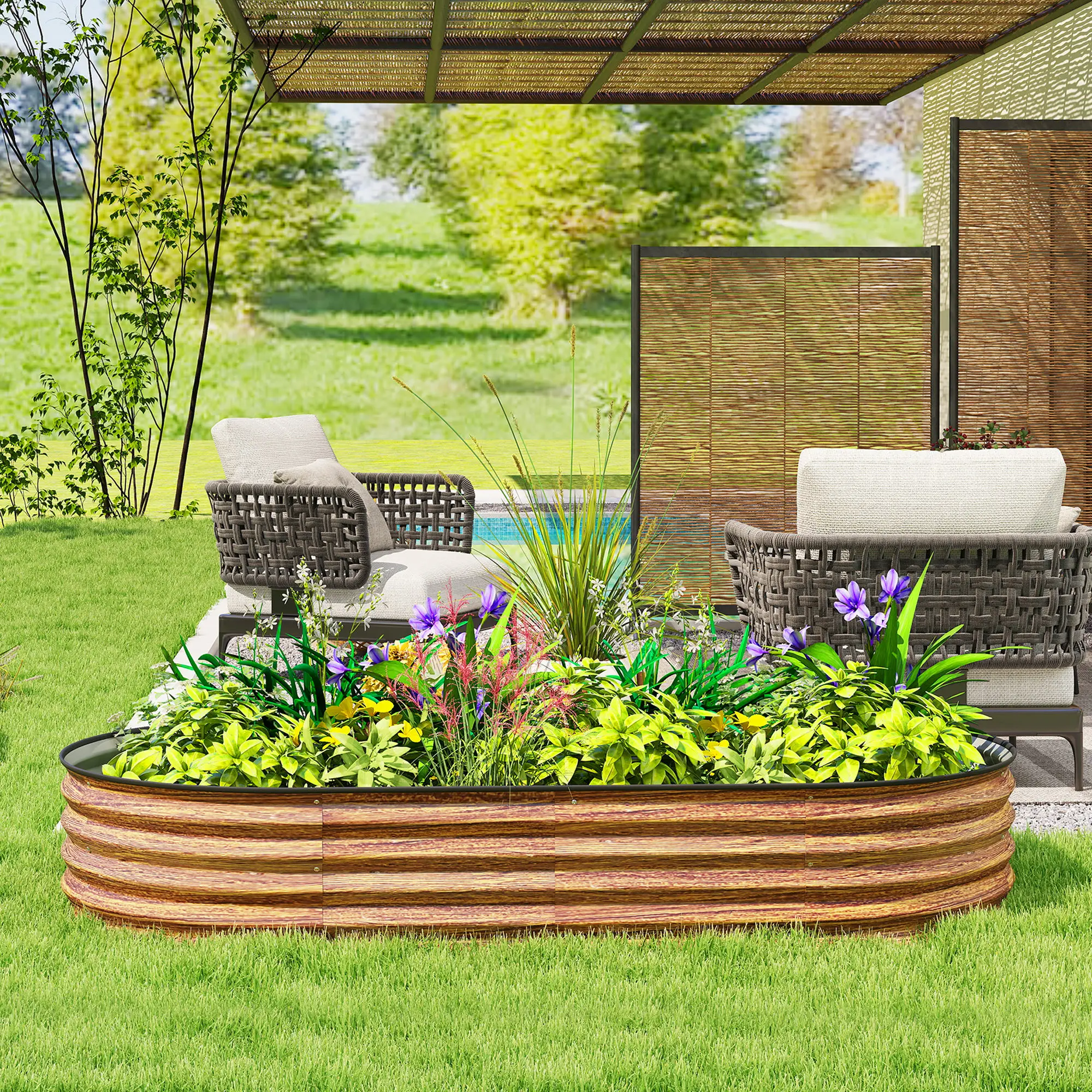 5' x 3' x 1' Galvanized Raised Garden Bed, Brown Wood Effect, Brown - Image 9