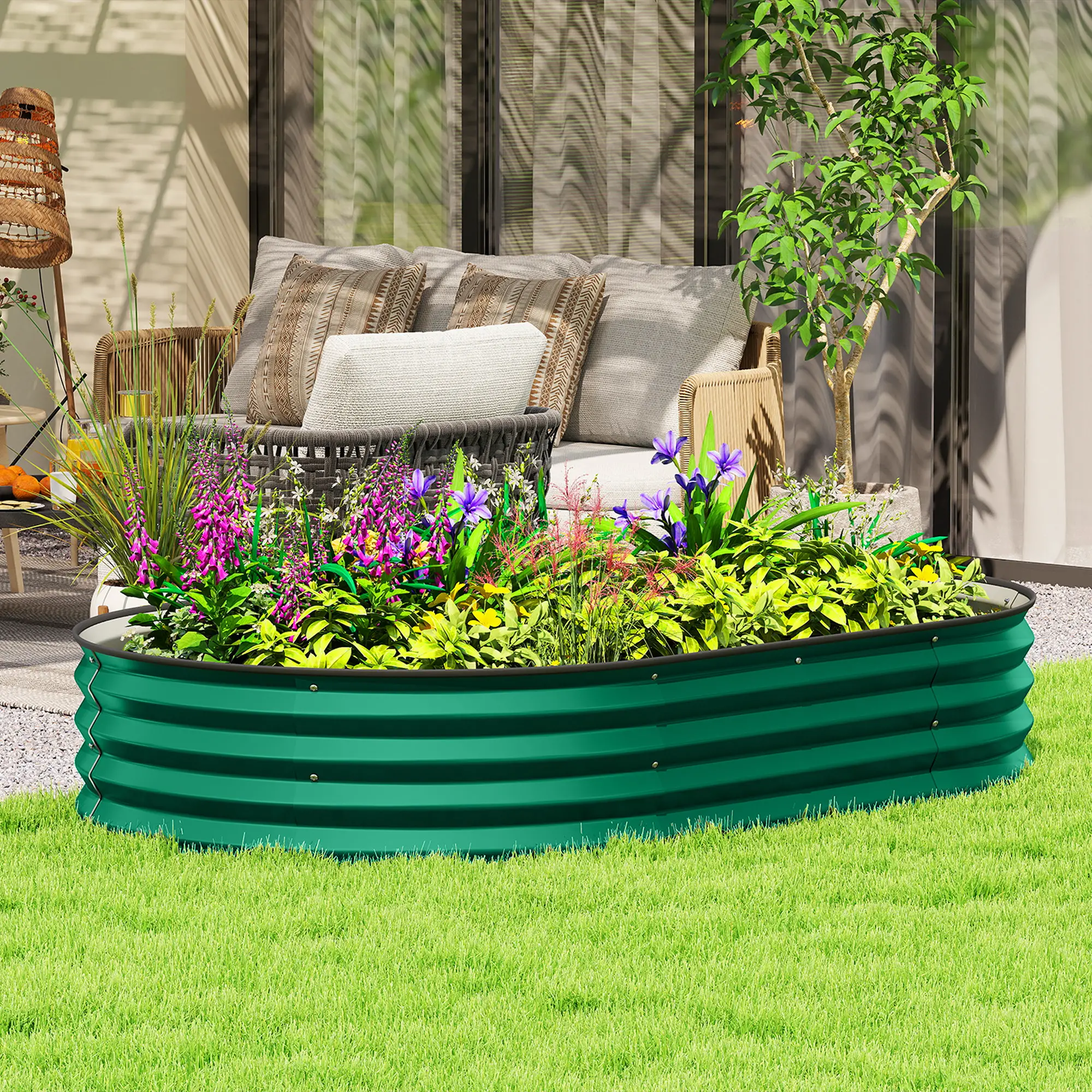 5' x 3' x 1' Galvanized Raised Garden Bed, Green Metal Planter Box, Green - Image 2